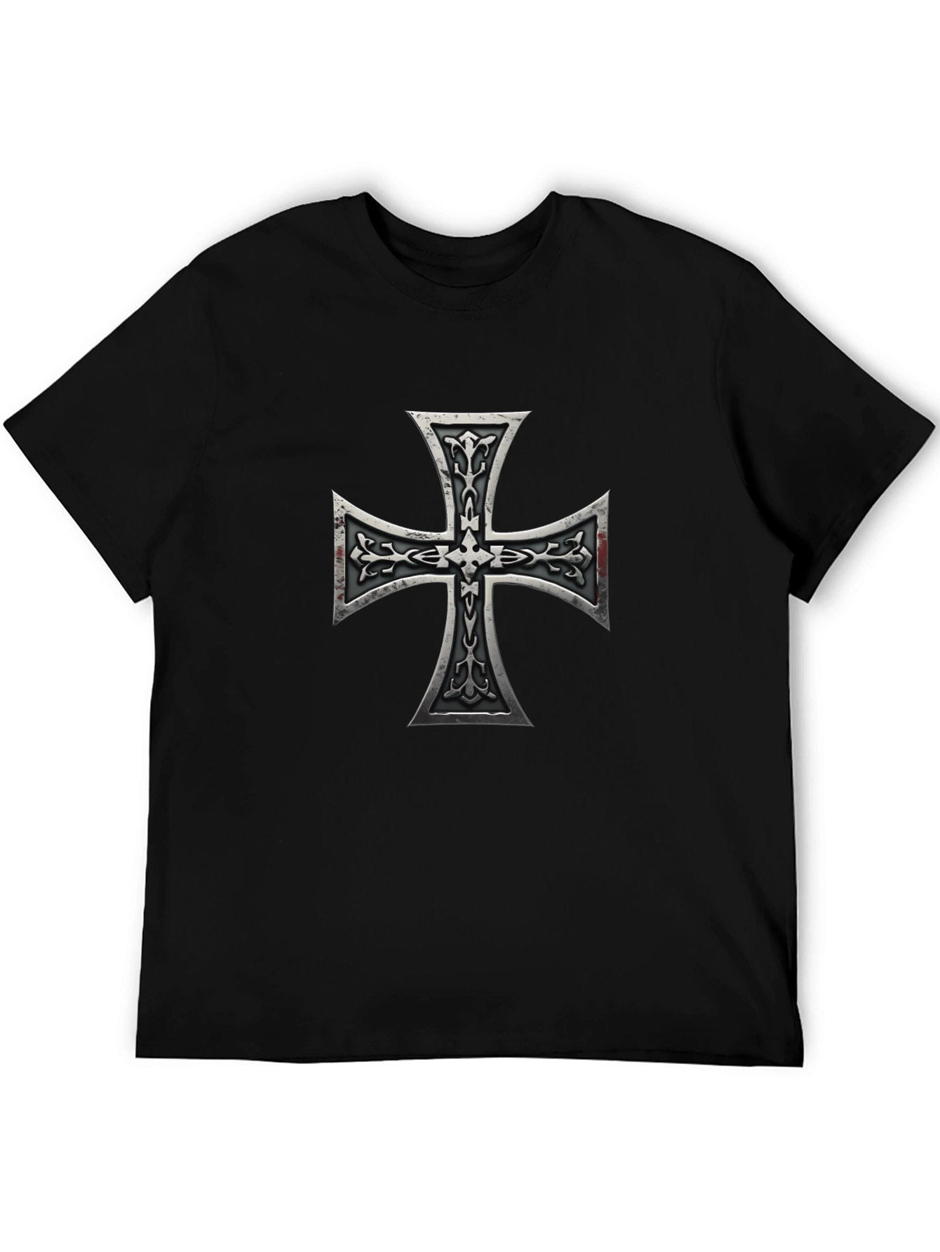 Black Iron Cross Graphic Print Black T-Shirt view 5