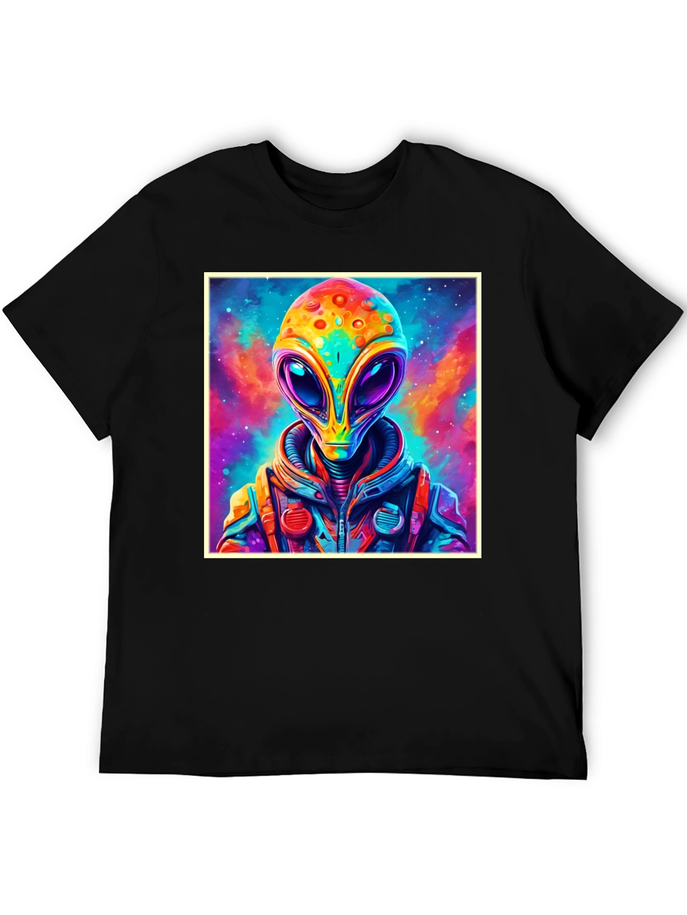 Black Colorful Alien Graphic Tee - Black Cotton T-Shirt view 5