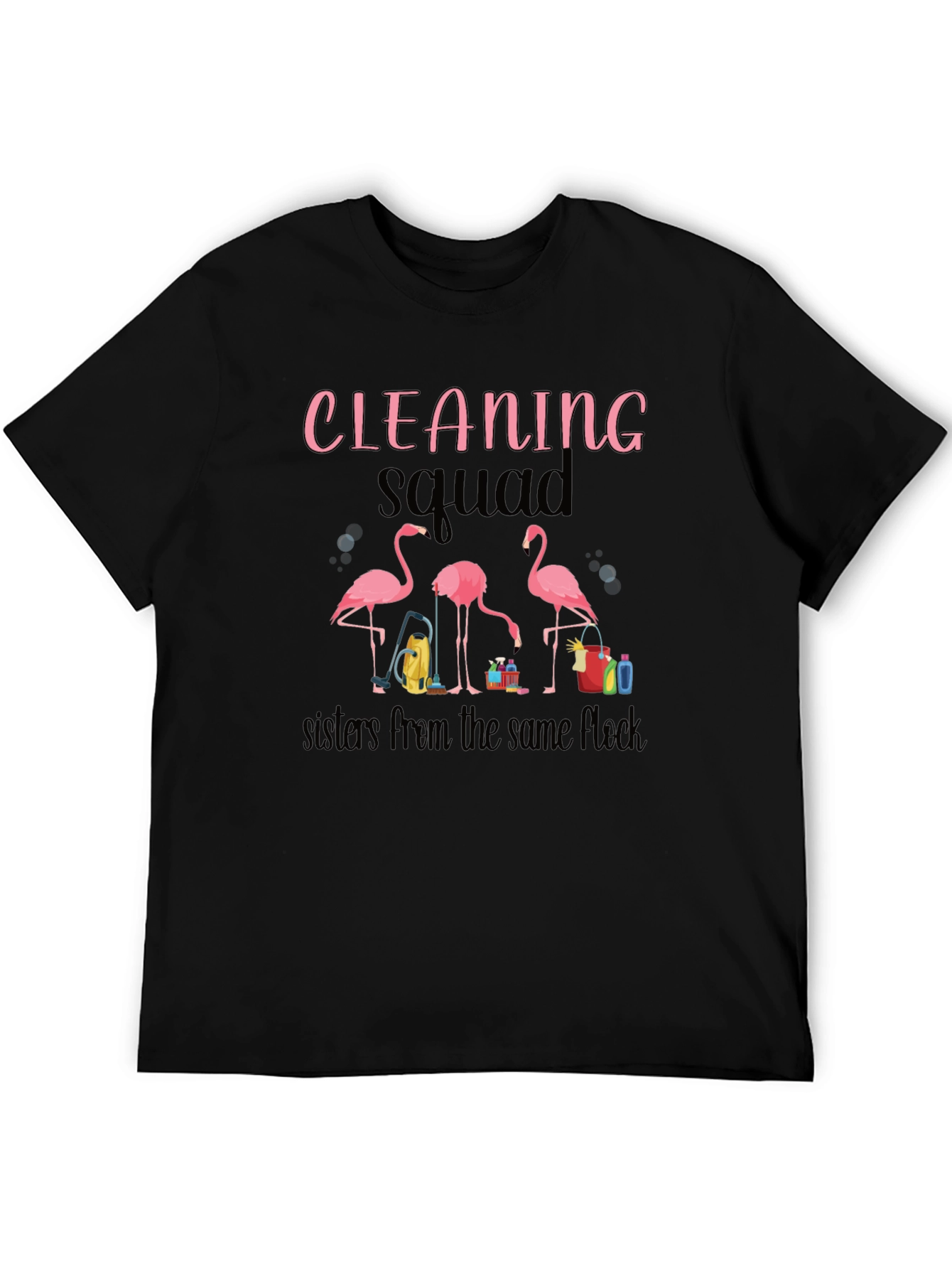 Black Cleaning Squad Flamingo Graphic T-Shirt view 5