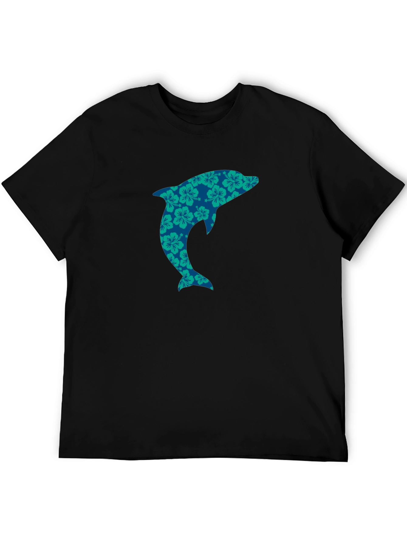 Black Floral Dolphin Graphic T-Shirt -  Casual Cotton Tee view 5