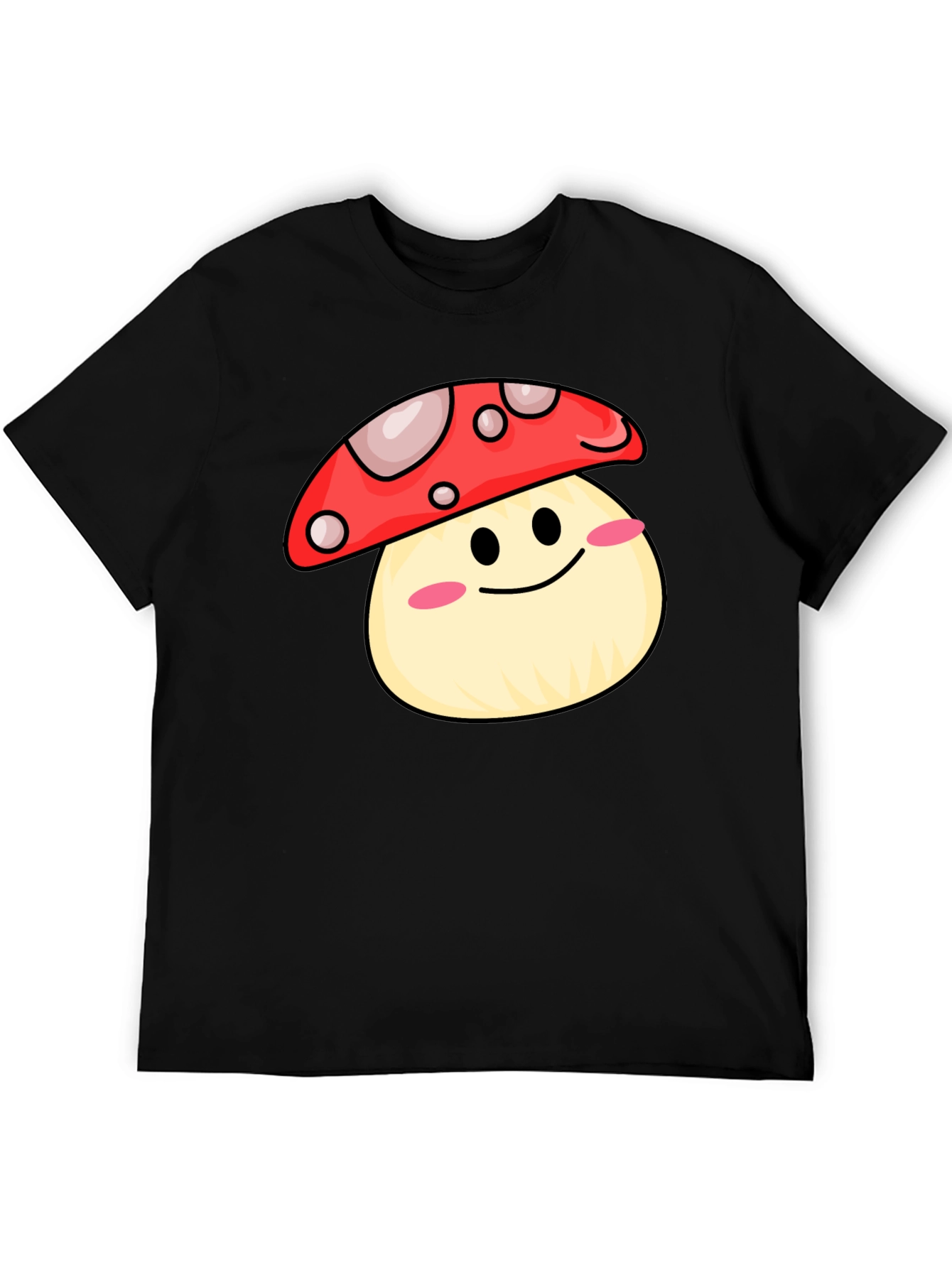 Black Cute Mushroom Graphic Tee - Black Cotton Shirt view 5