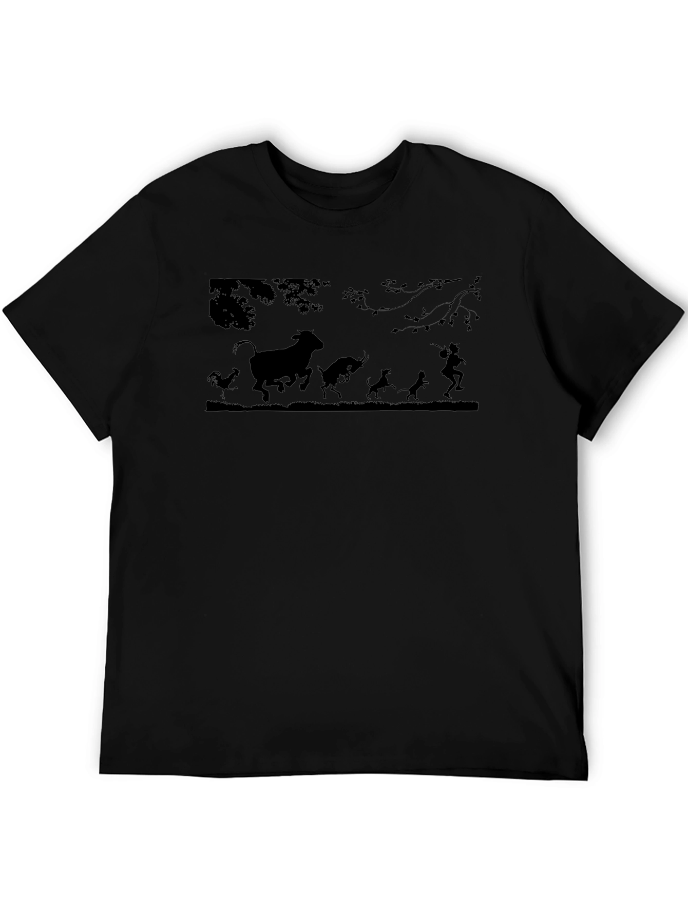 Black Silhouette Animal Chase Black T-Shirt view 5