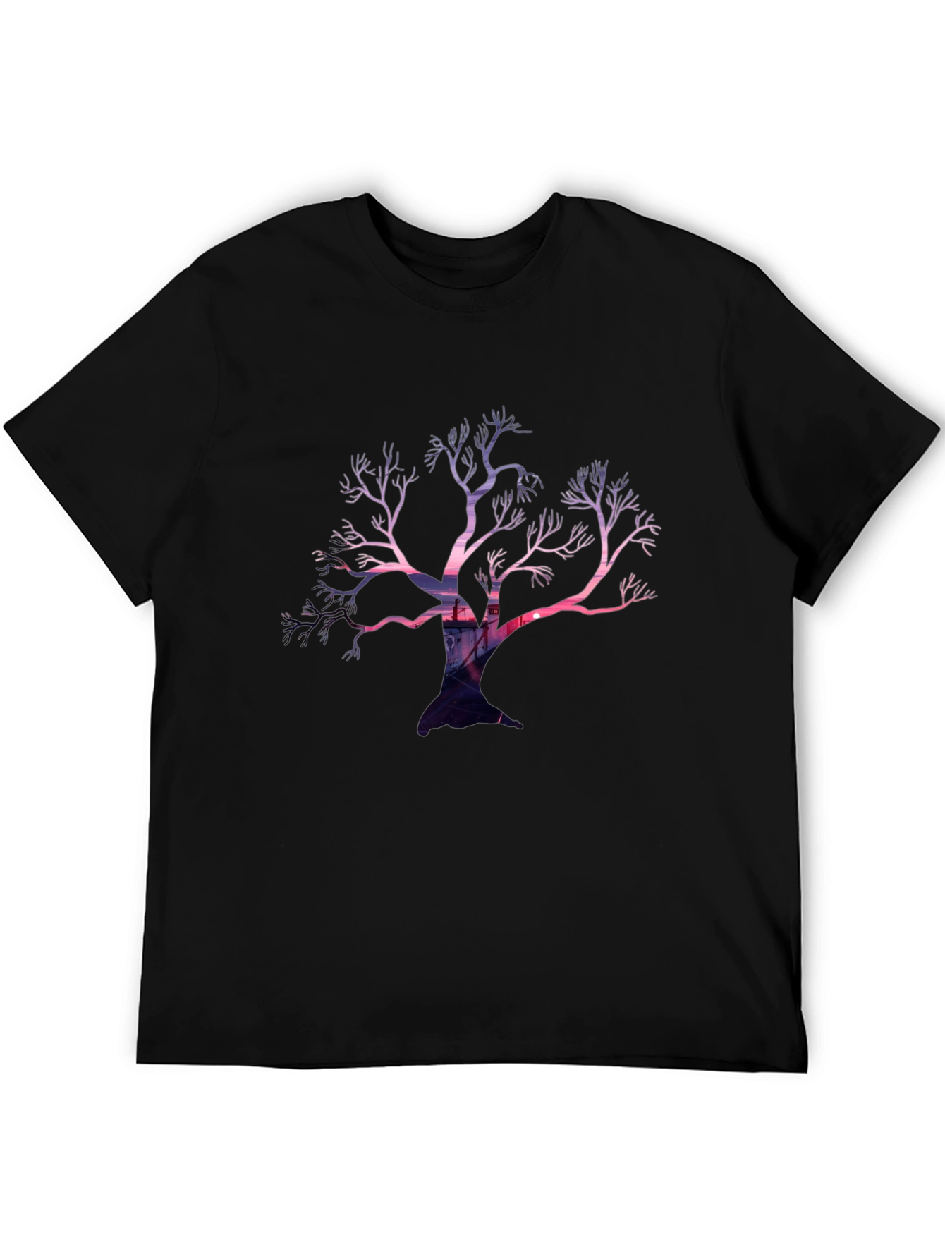 Black Abstract Tree Graphic Black T-Shirt view 5