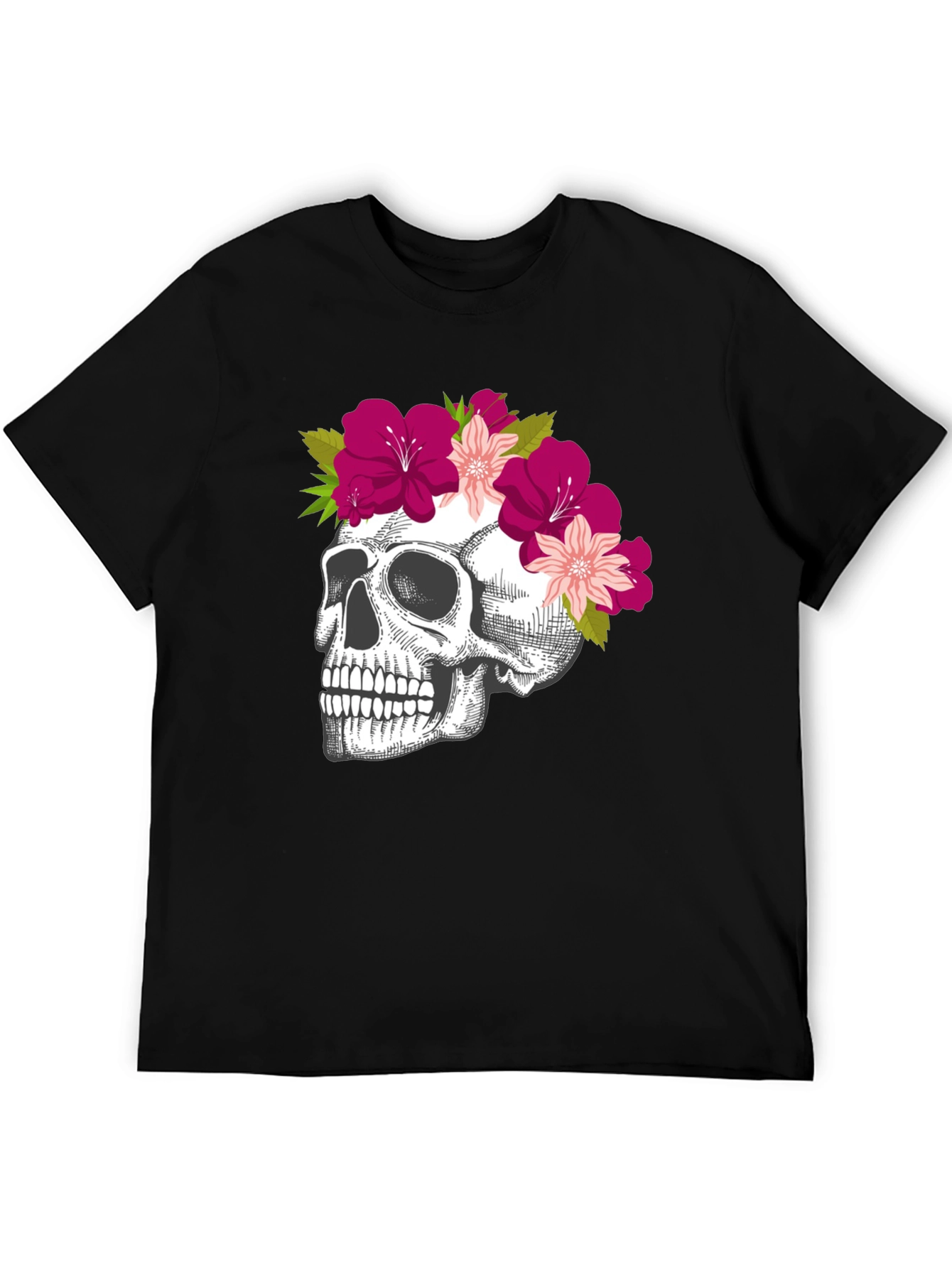 Black Floral Skull Graphic Tee - Unique & Stylish view 5