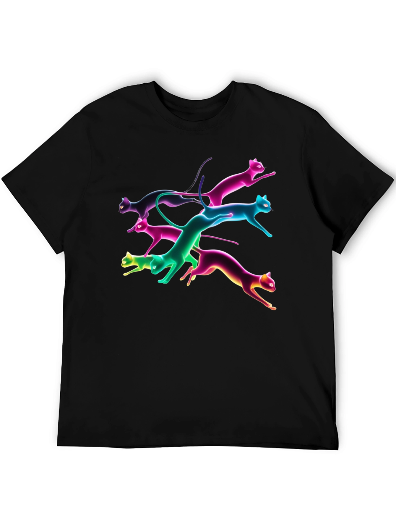 Black Neon Cats Black T-Shirt view 5