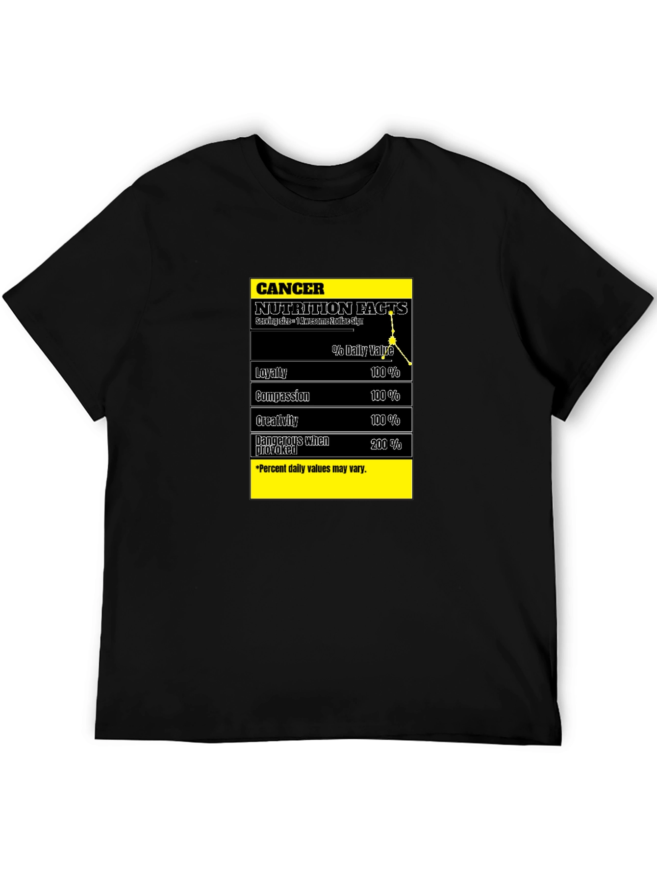 Cancer Zodiac Nutrition Facts Black T-Shirt - 5