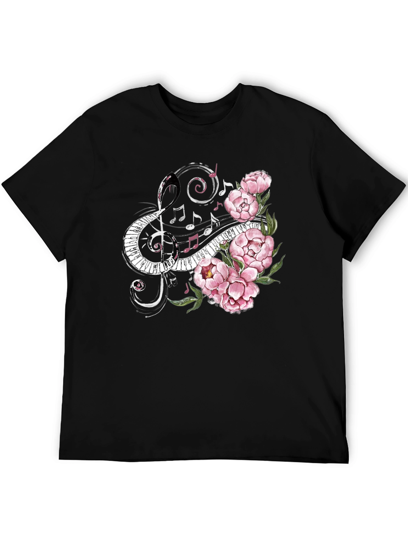 Black Musical Florals Men's Black Tee view 5