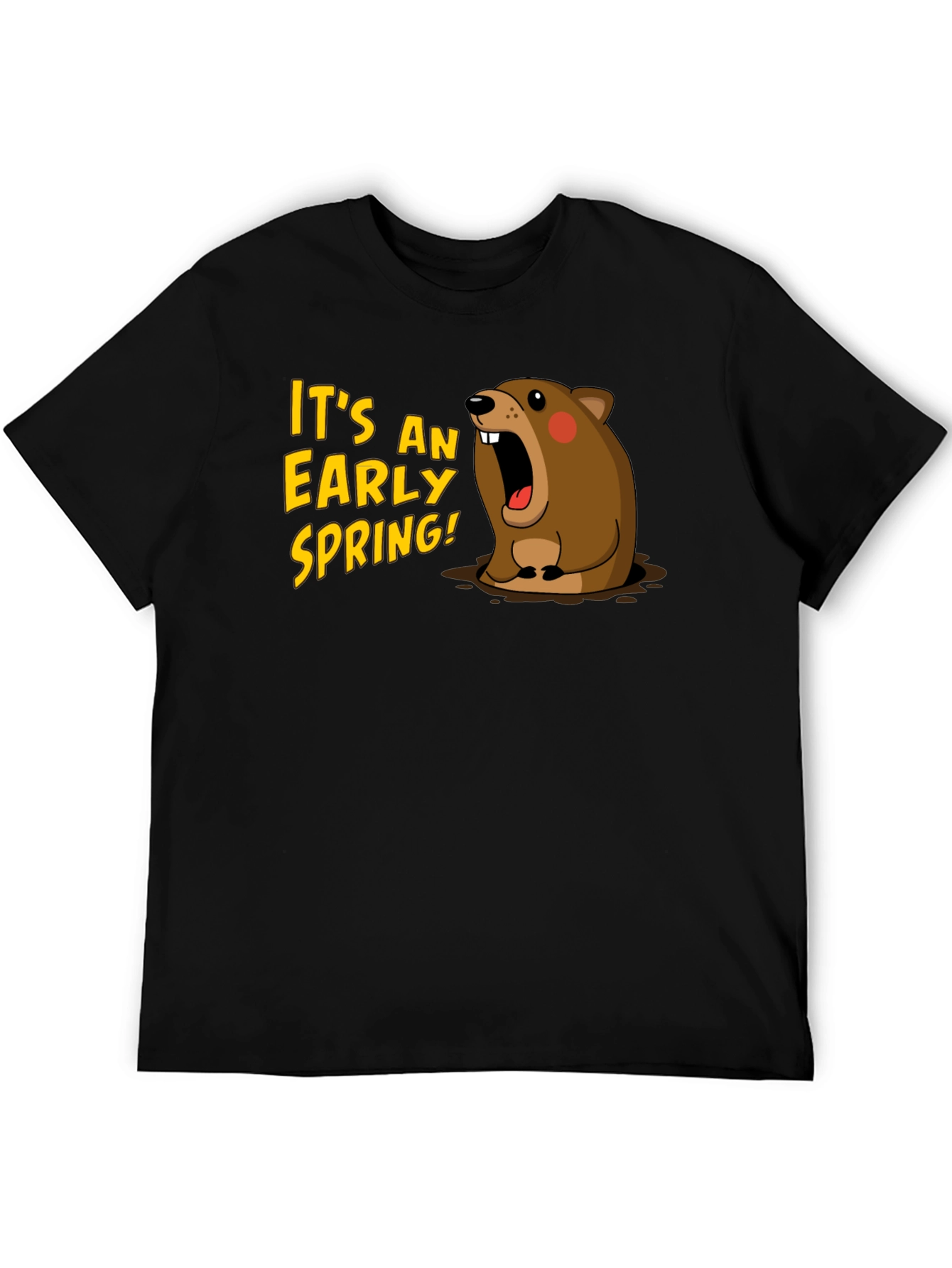 Black Early Spring Cartoon Groundhog Black T-Shirt view 5