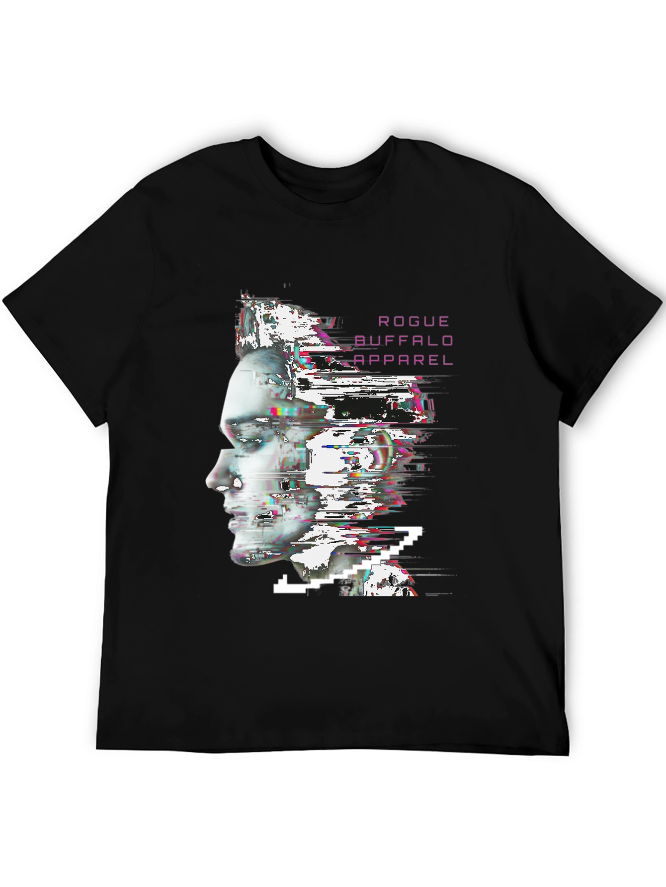 Black Rogue Buffalo Apparel Glitch Portrait T-Shirt view 5