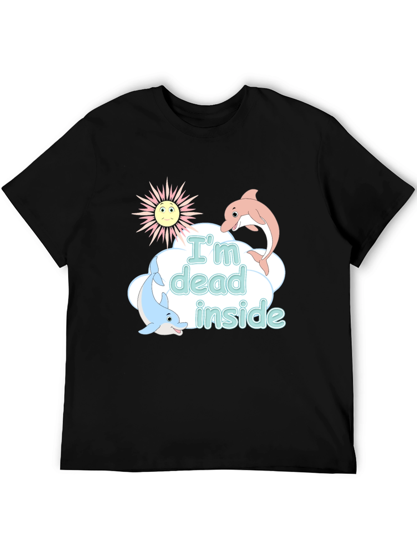 Black I'm Dead Inside Funny Dolphin Graphic T-Shirt view 5