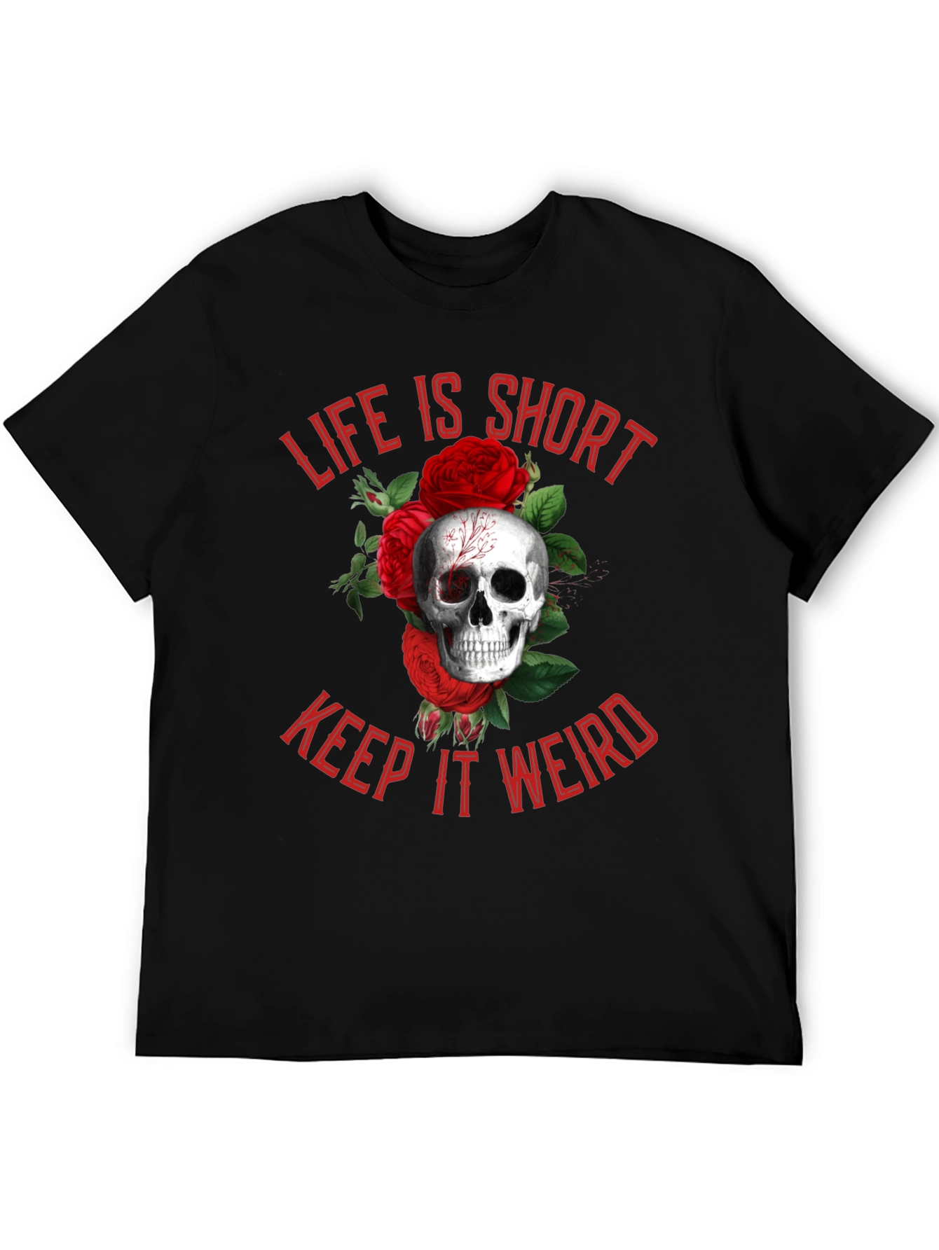 Black Life is Short, Keep it Weird Skull & Roses Graphic Tee view 5
