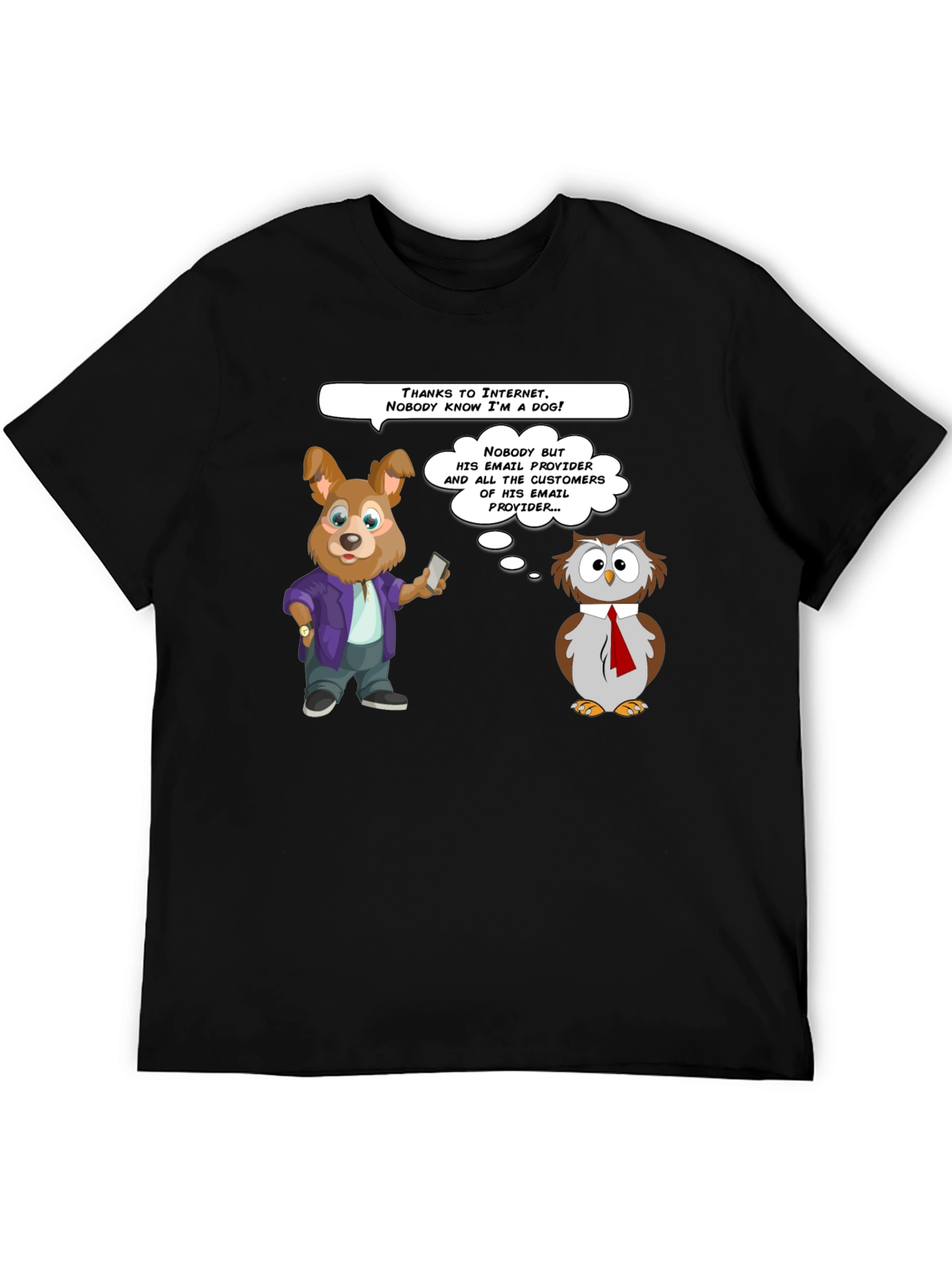 Black Funny Internet Dog & Owl T-Shirt view 5