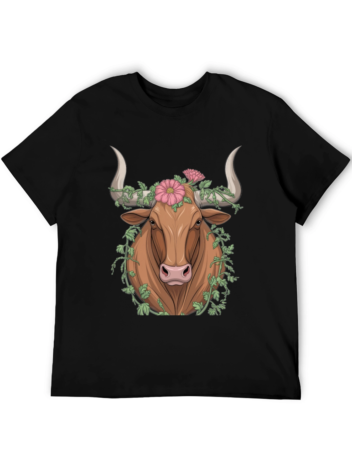 Black Floral Bull Graphic Tee - Unique Animal Print view 5