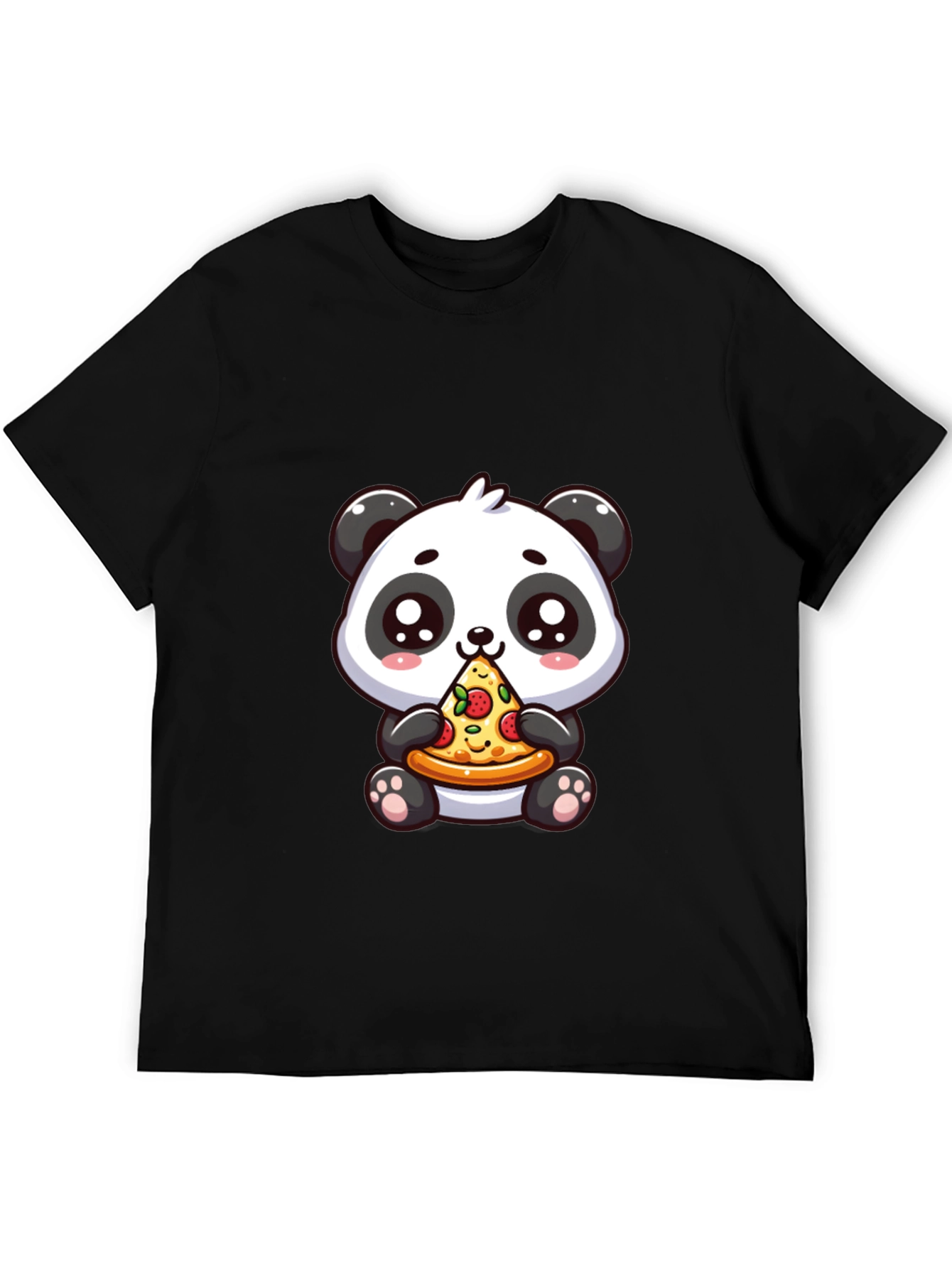 Black Cute Panda Pizza Graphic Black T-Shirt view 5