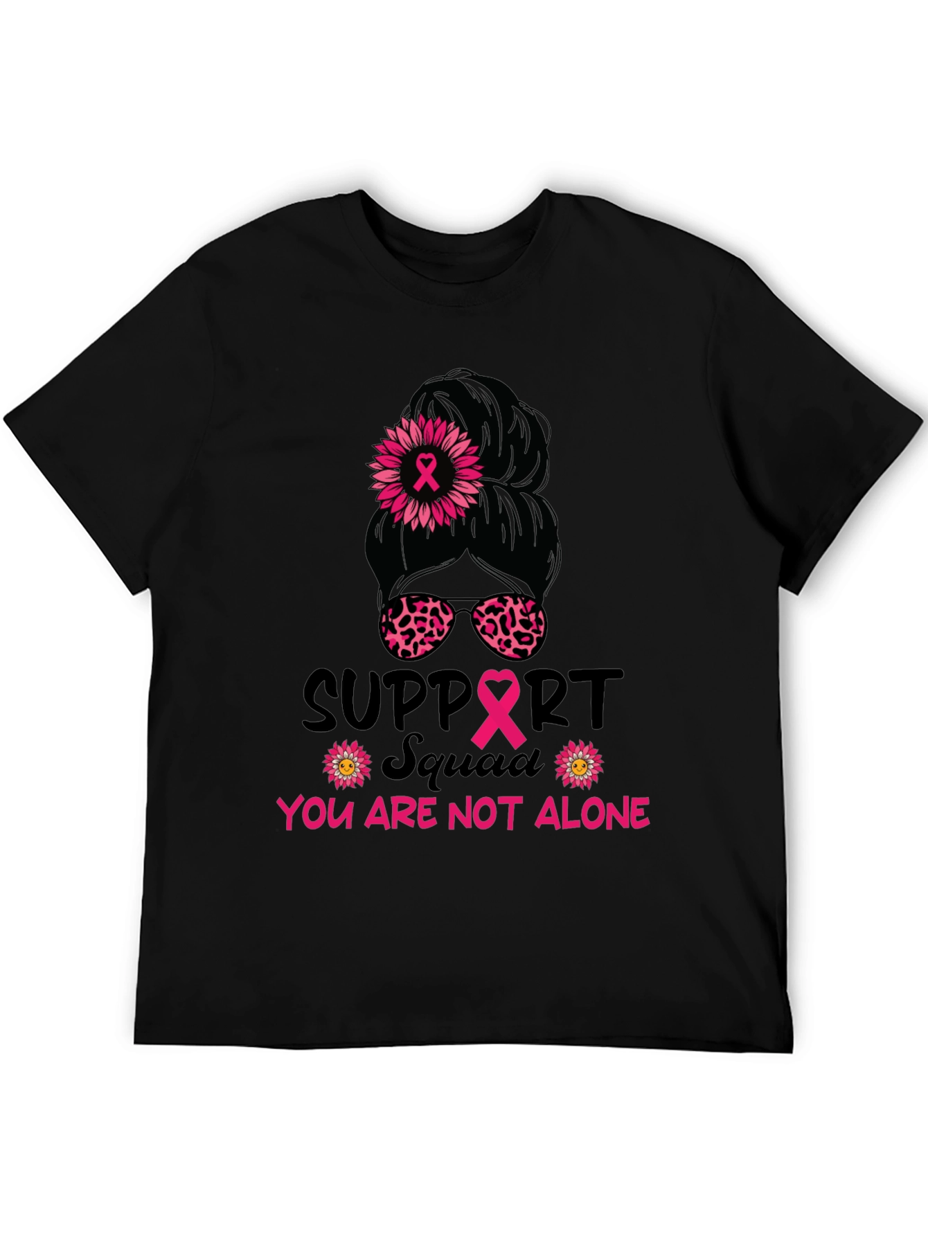 Black Breast Cancer Awareness Messy Bun Support Squad Tee view 5
