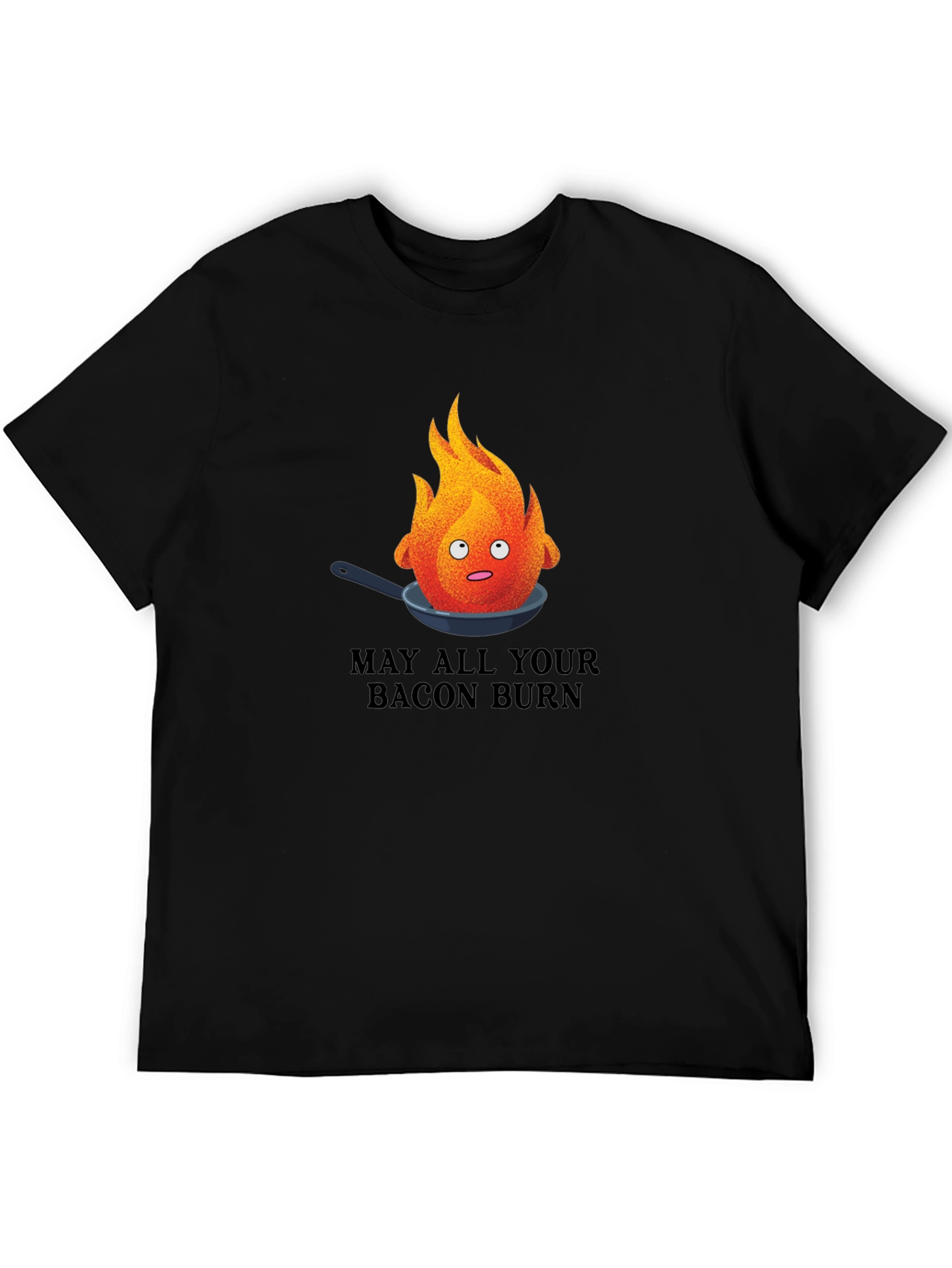 Black May All Your Bacon Burn T-Shirt - Funny Fire Pan Graphic Tee view 5