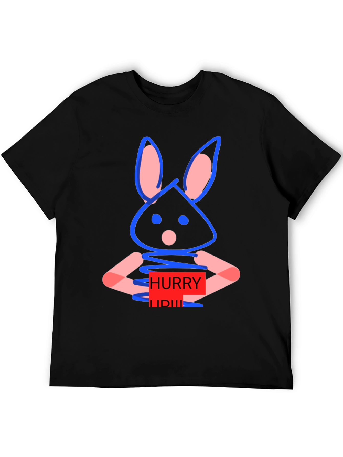 Black Whimsical Bunny Graphic Tee - Hurry Up! Design view 5
