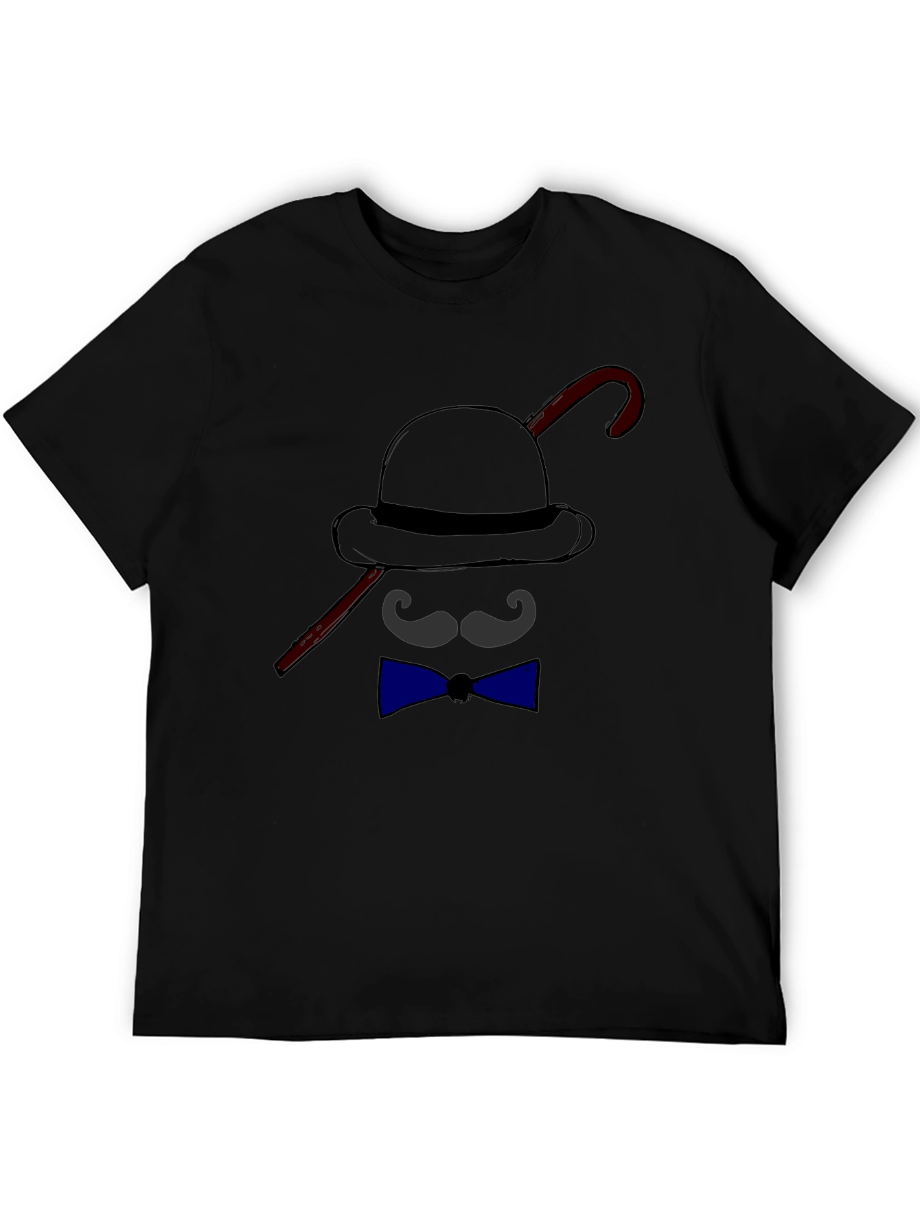 Black Men's Funny Bowler Hat & Bow Tie Graphic T-Shirt view 5