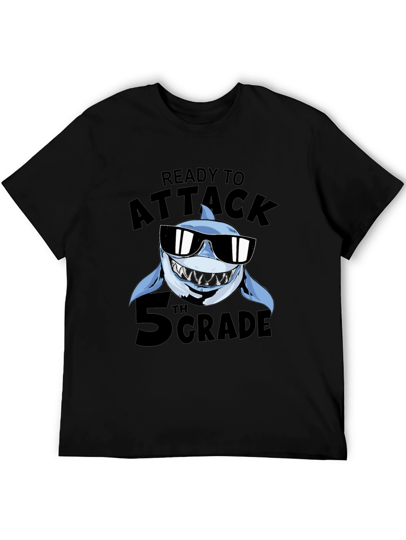 Black Ready to Attack 5th Grade Shark T-Shirt view 5