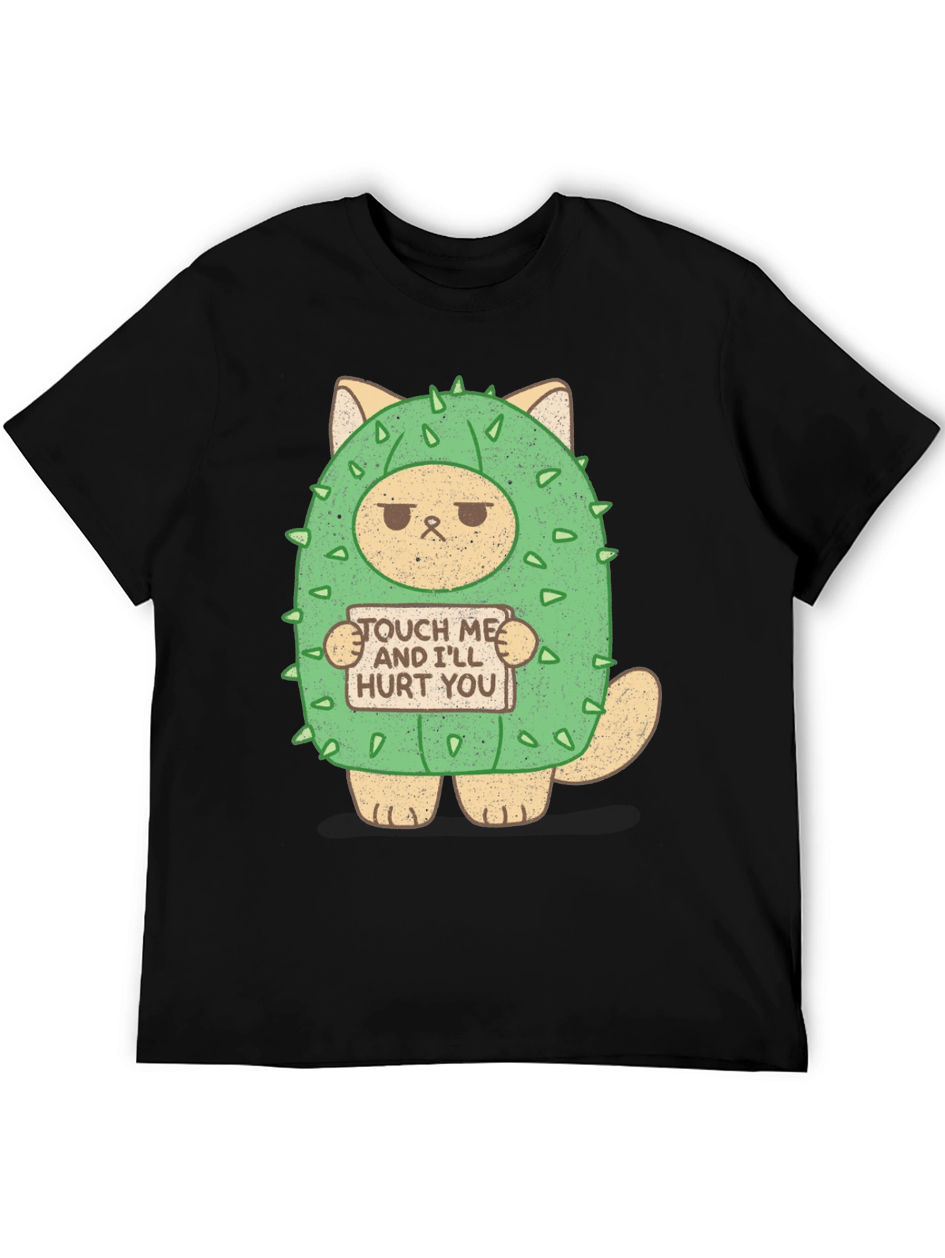 Black Cactus Cat T-Shirt - Touch Me and I'll Hurt You! view 5