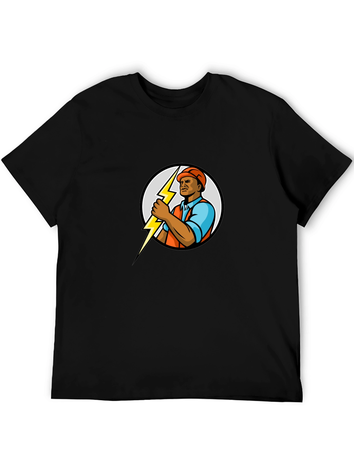 Black Electrician Cartoon Black T-Shirt view 5