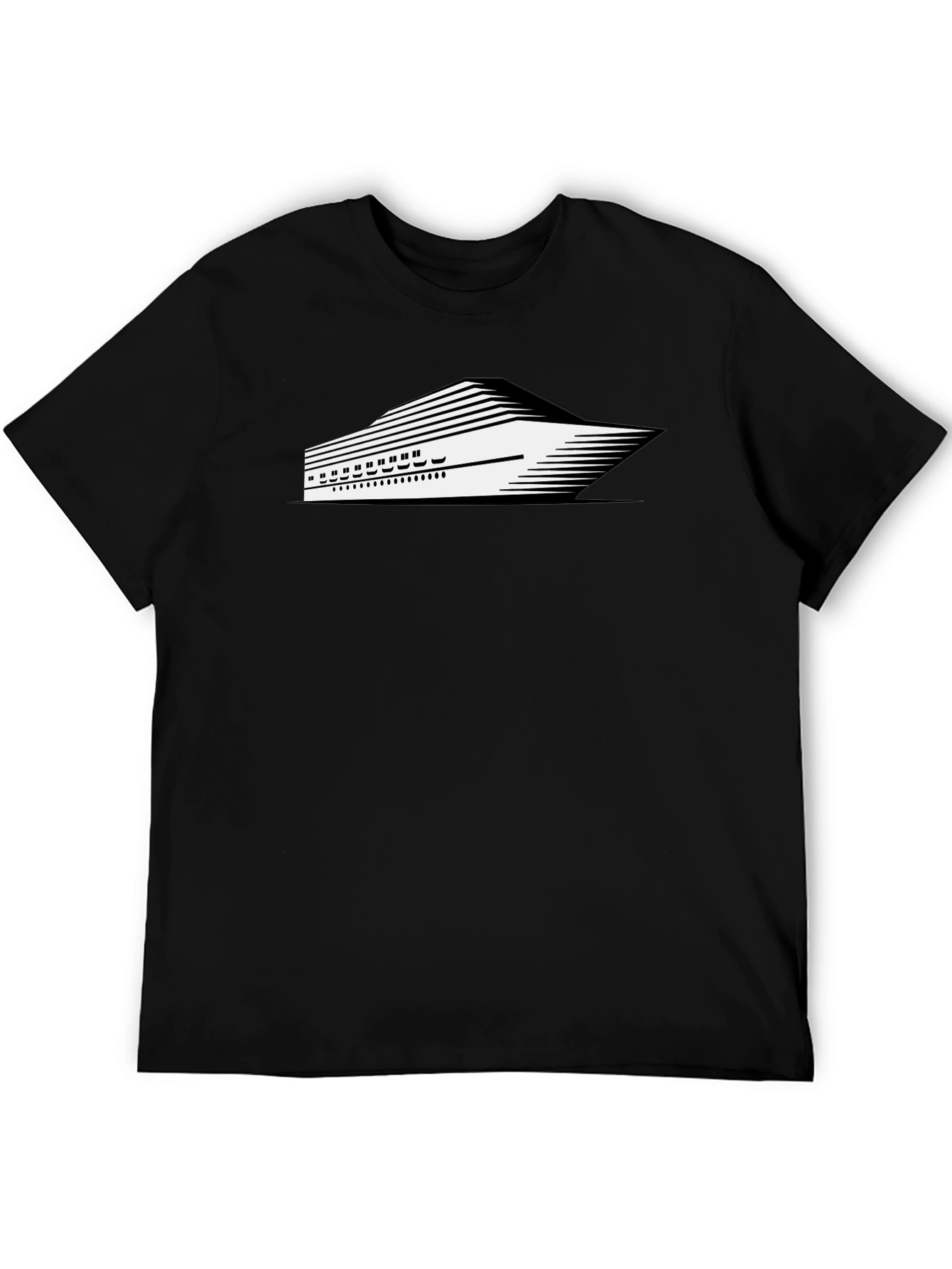 Black Modern Cruise Ship Graphic Tee - Black view 5