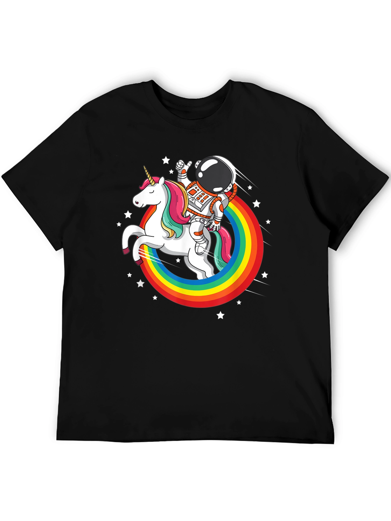 Black Astronaut Unicorn Rainbow T-Shirt view 5
