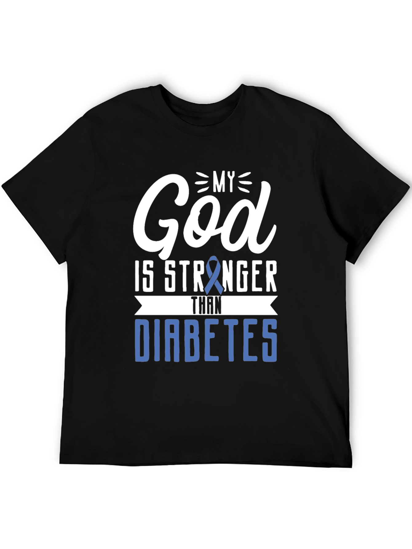 Black My God Is Stronger Than Diabetes Awareness T-Shirt view 5