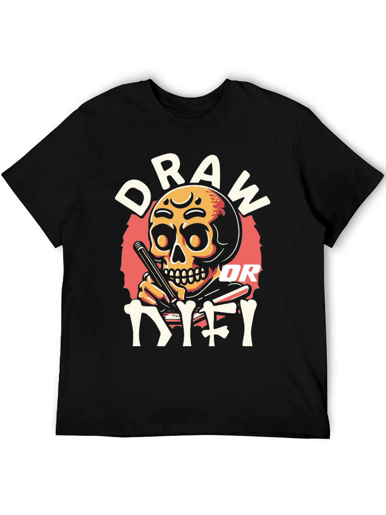 Black Draw or Die T-Shirt - Skull Design view 5