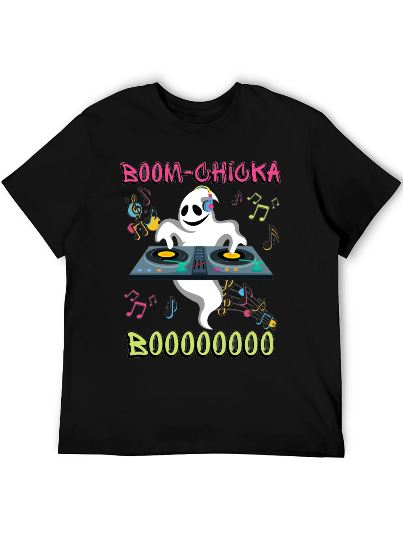 Black DJ Ghost Graphic Tee - Halloween Party Shirt view 5