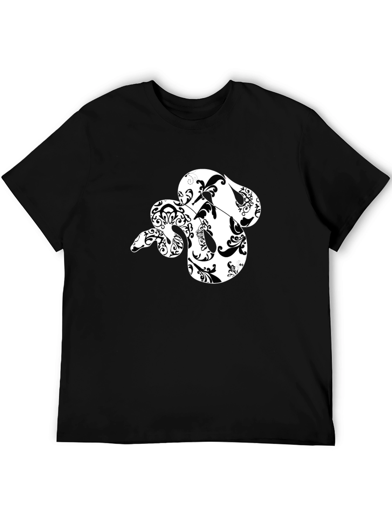 Black Stylish Black T-Shirt with Floral Snake Design view 5