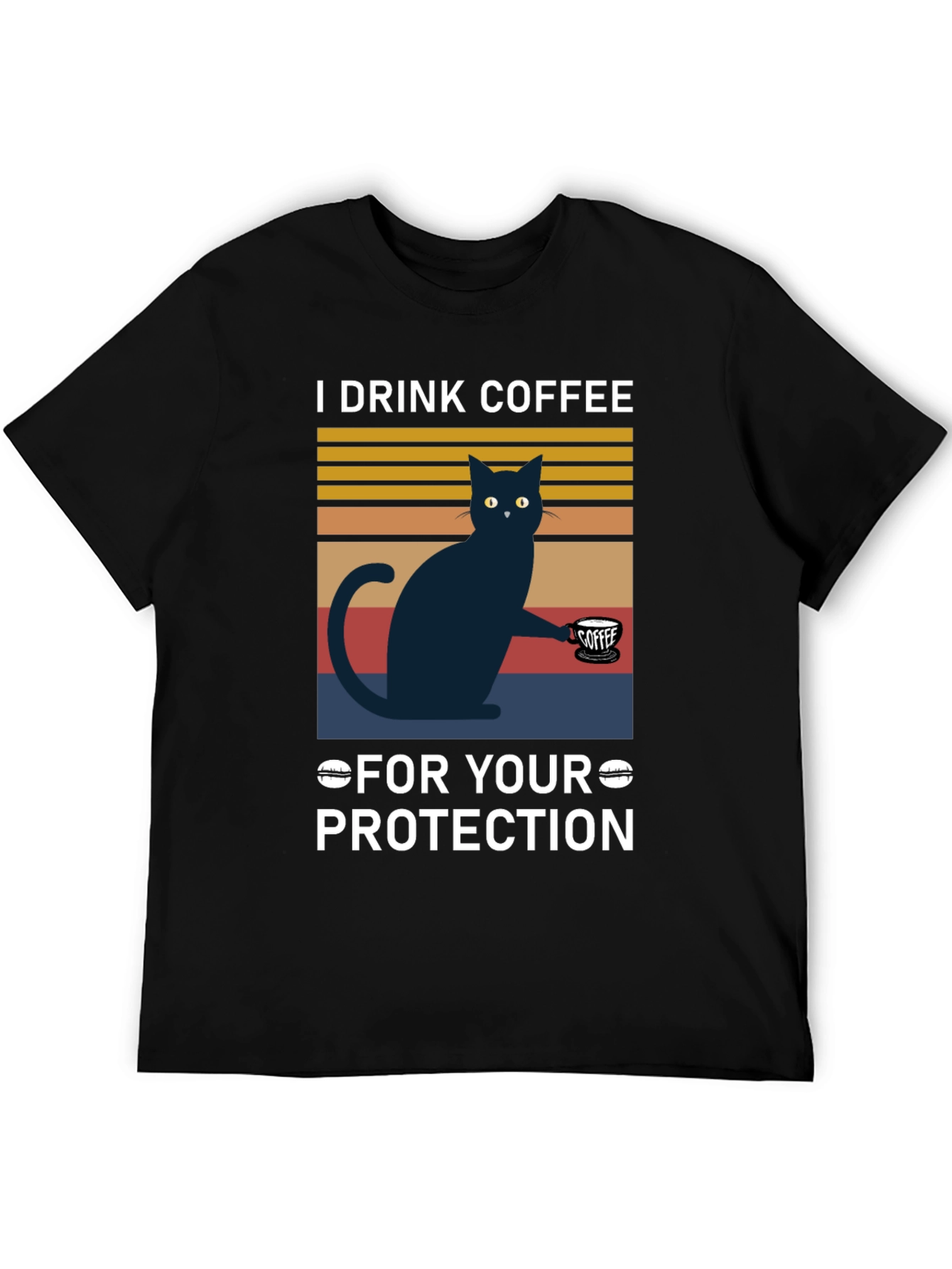 Black Funny Cat Coffee T-Shirt - For Your Protection view 5