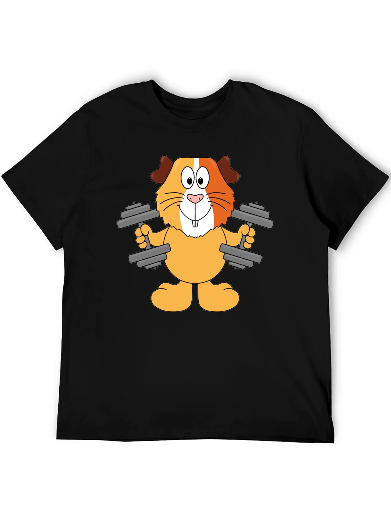 Black Funny Guinea Pig Lifting Weights T-Shirt view 5