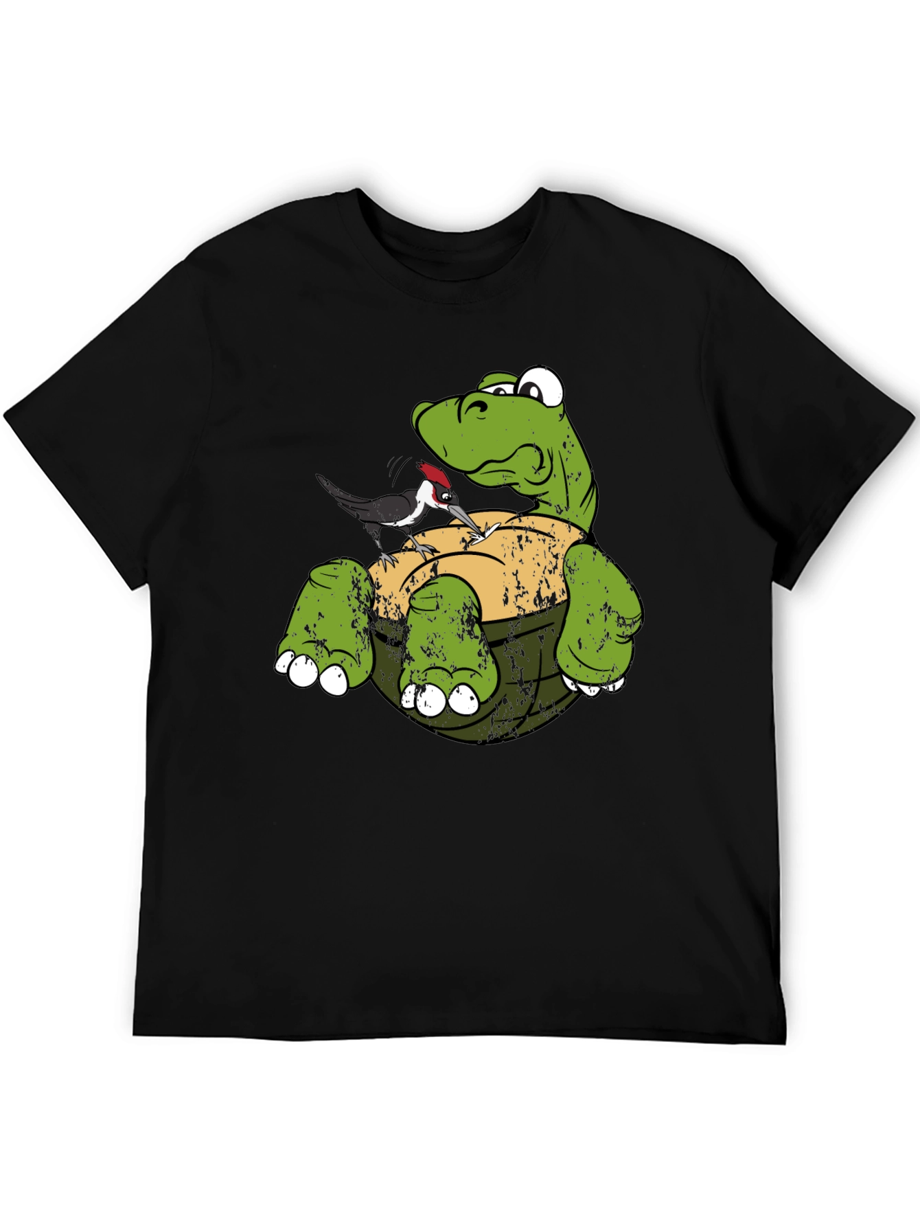 Black Turtle & Woodpecker Graphic T-Shirt view 5