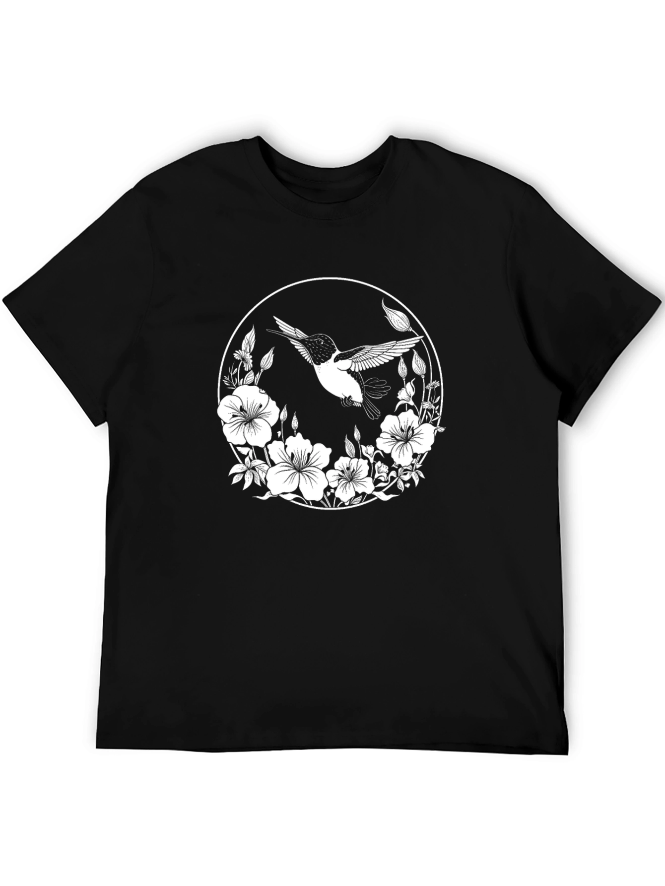 Black Hummingbird Floral Graphic Black T-Shirt view 5