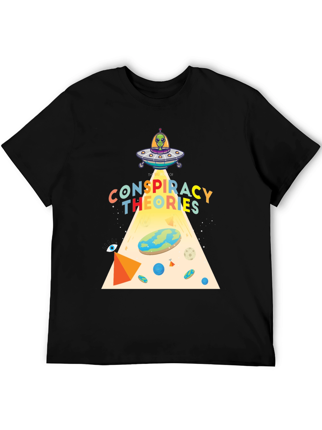 Black Conspiracy Theories Graphic T-Shirt, Alien UFO, Flat Earth view 5