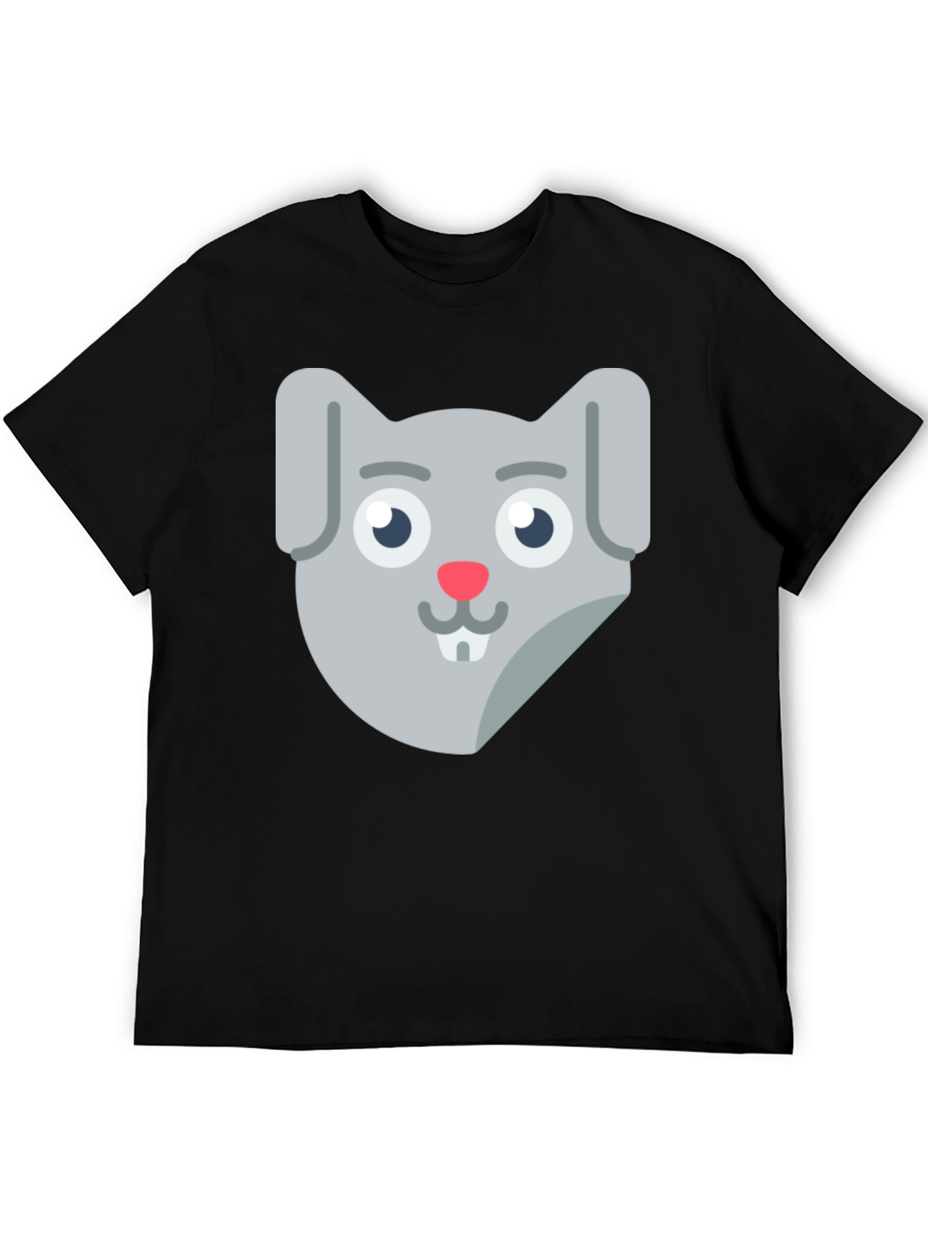 Black Cute Cartoon Rabbit Face Black T-Shirt view 5