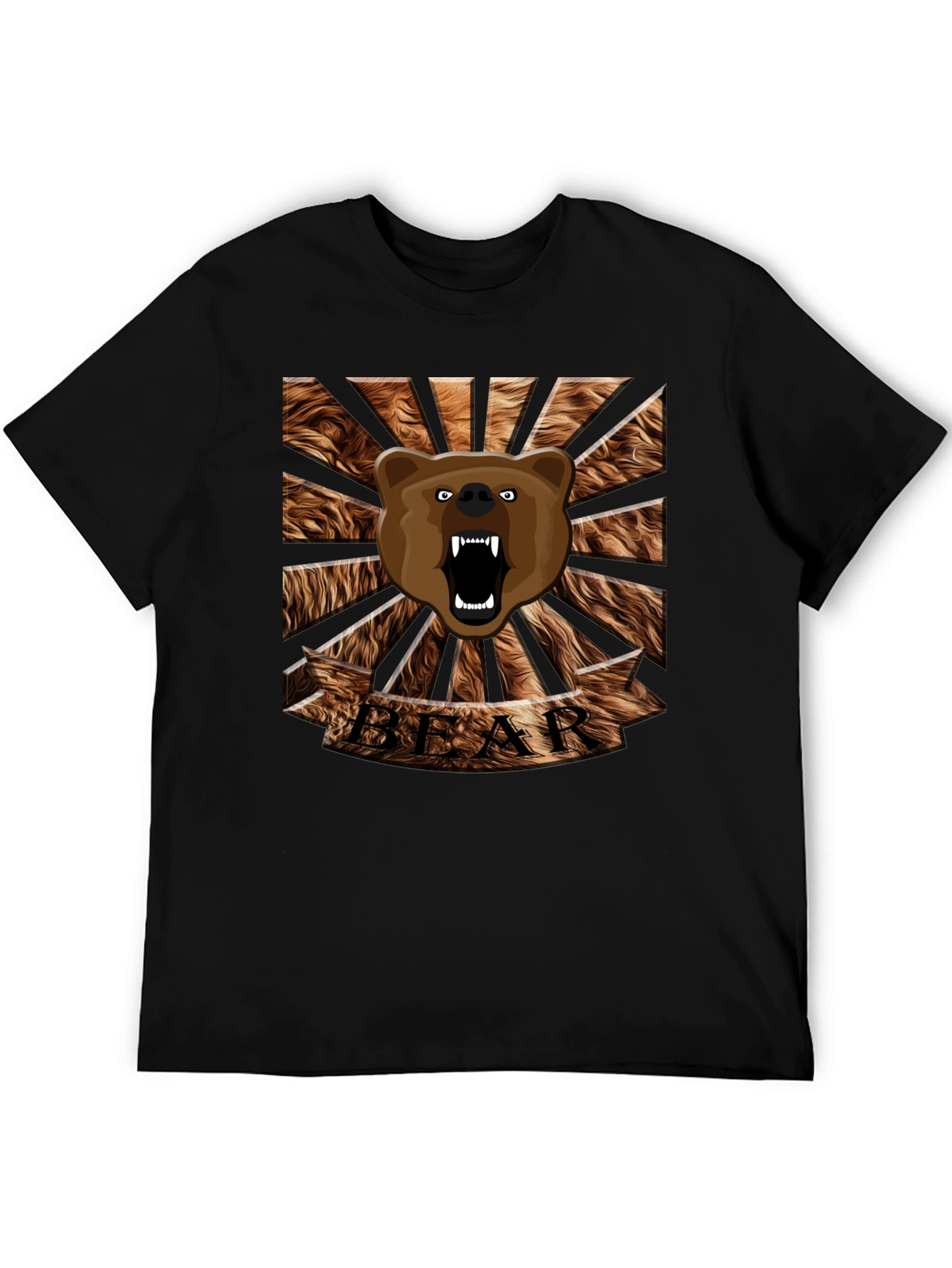 Black Roaring Bear Graphic T-Shirt - Mens Black Crew Neck Tee view 5