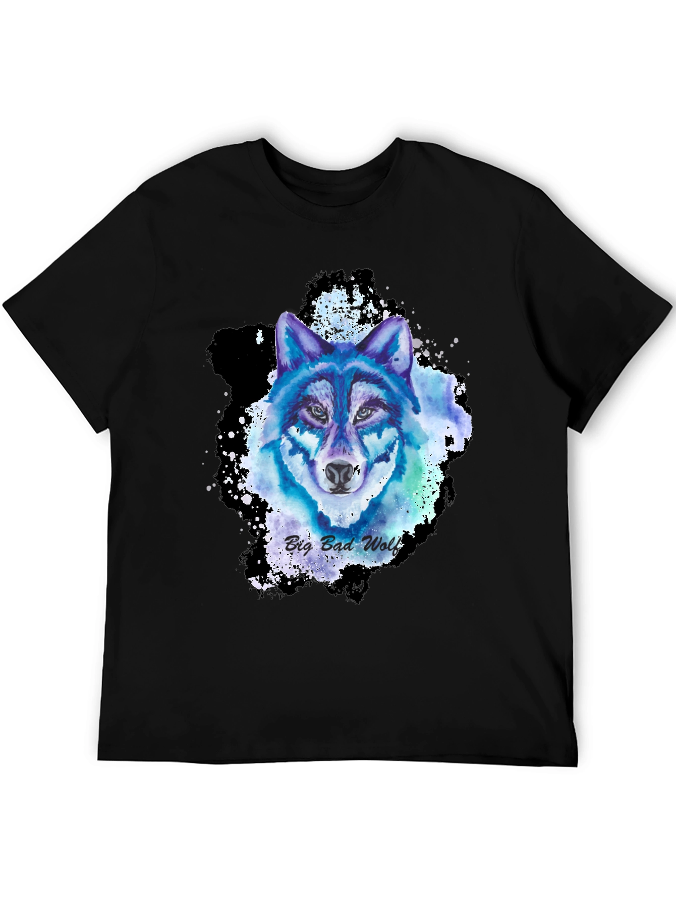 Black Watercolor Wolf Graphic Tee - Cool Animal Design view 5