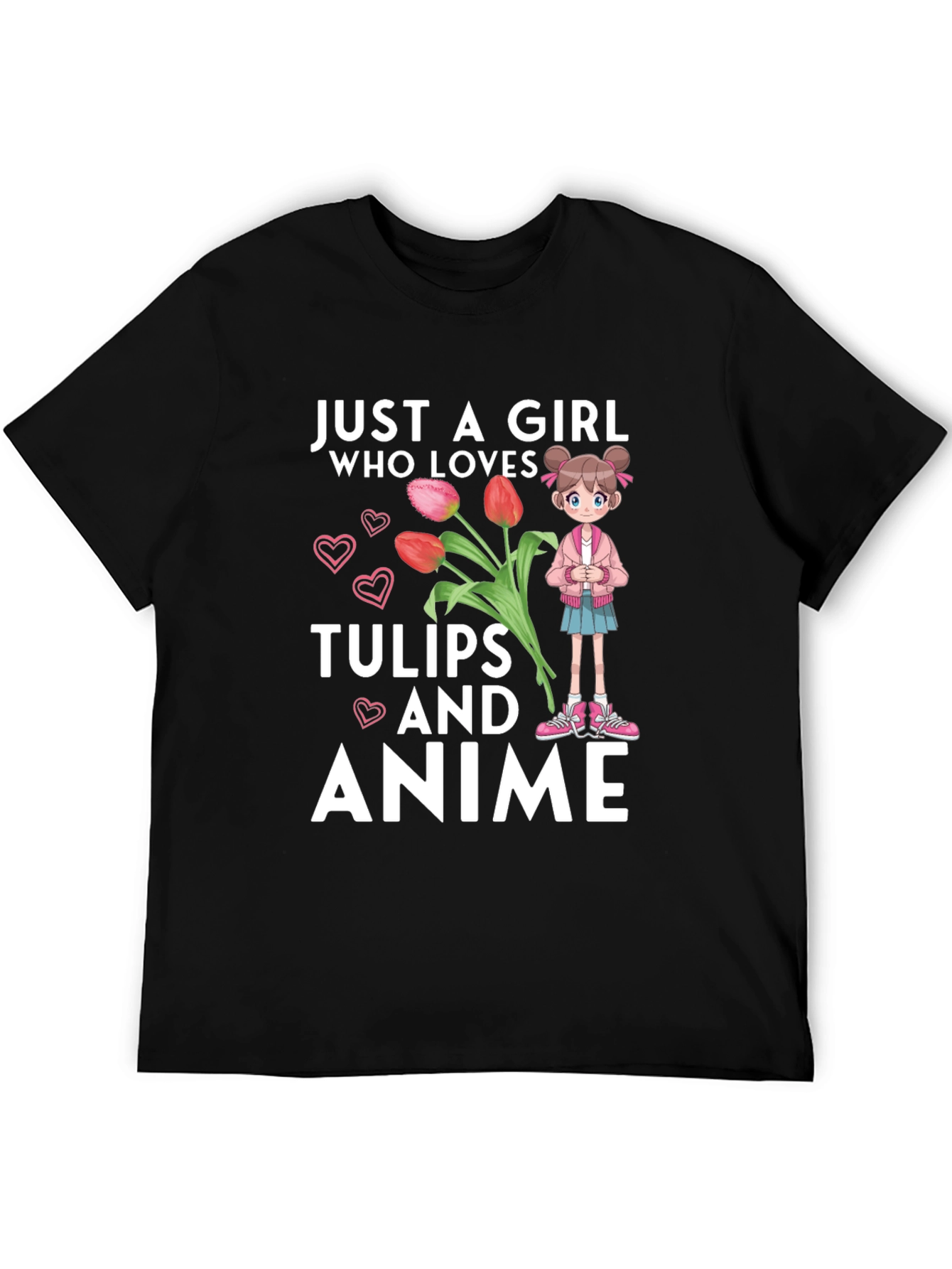 Black Just a Girl Who Loves Tulips and Anime T-Shirt view 5