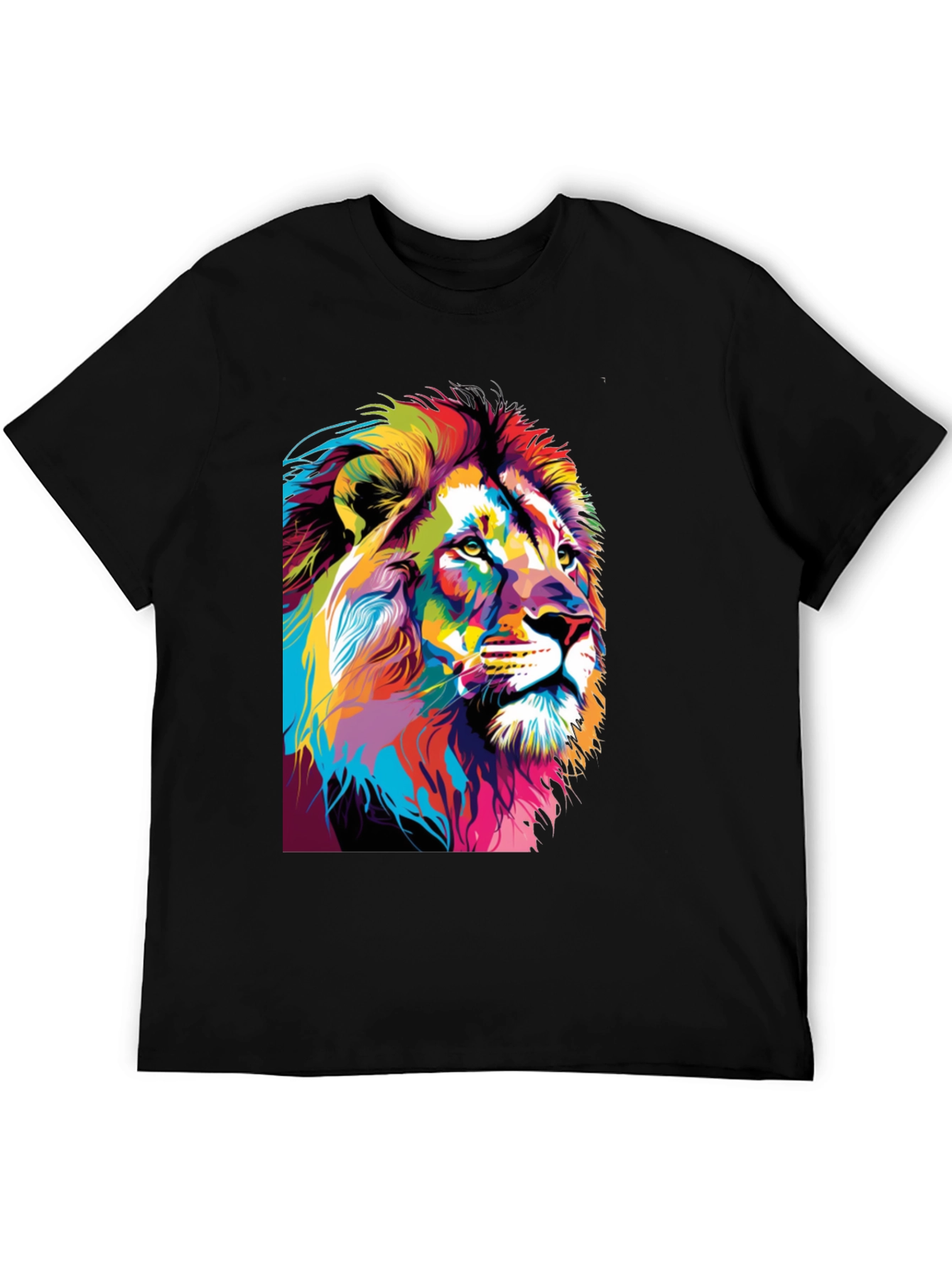 Black Colorful Lion Graphic Print T-Shirt view 5