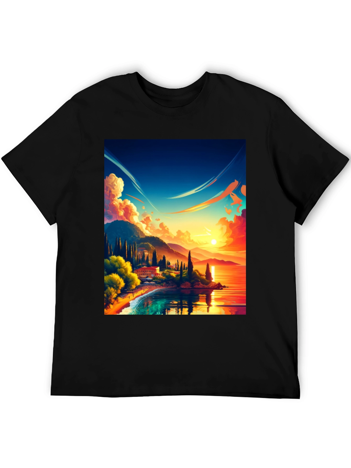 Black Vibrant Sunset Landscape Graphic Tee view 5