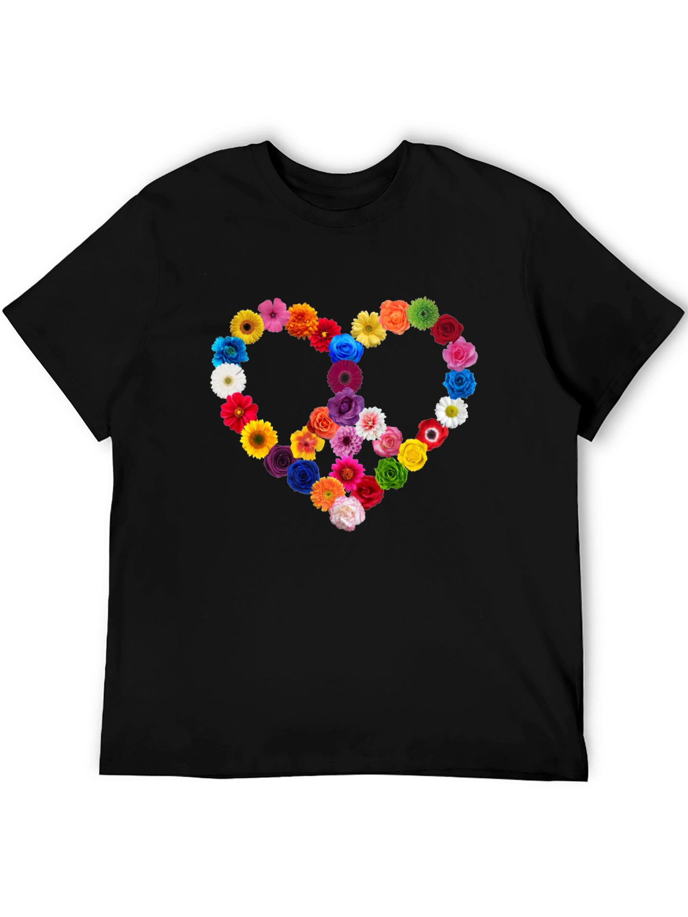 Black Floral Peace Sign Heart Graphic T-Shirt view 5
