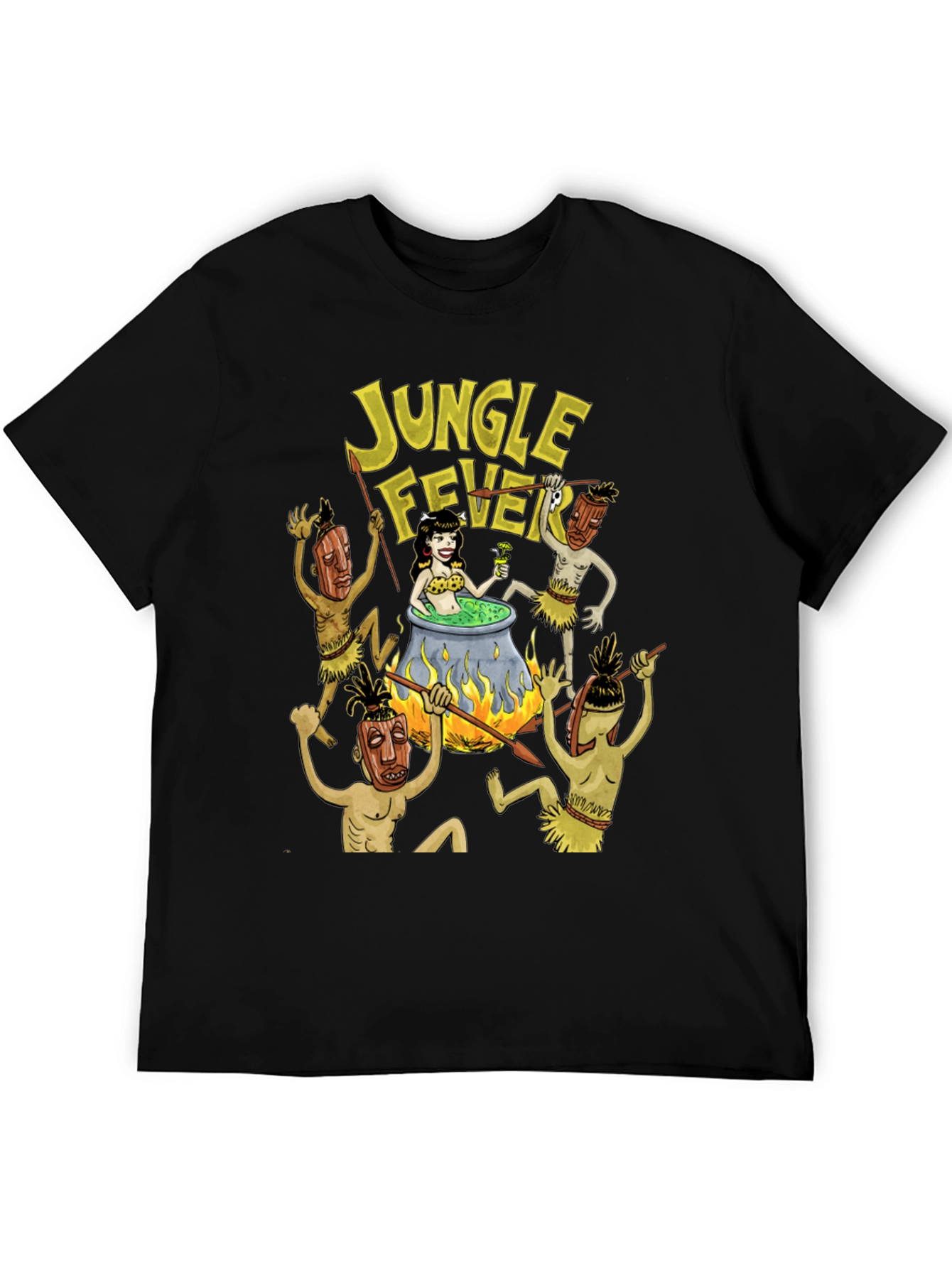 Black Jungle Fever Cartoon Graphic Black T-Shirt view 5