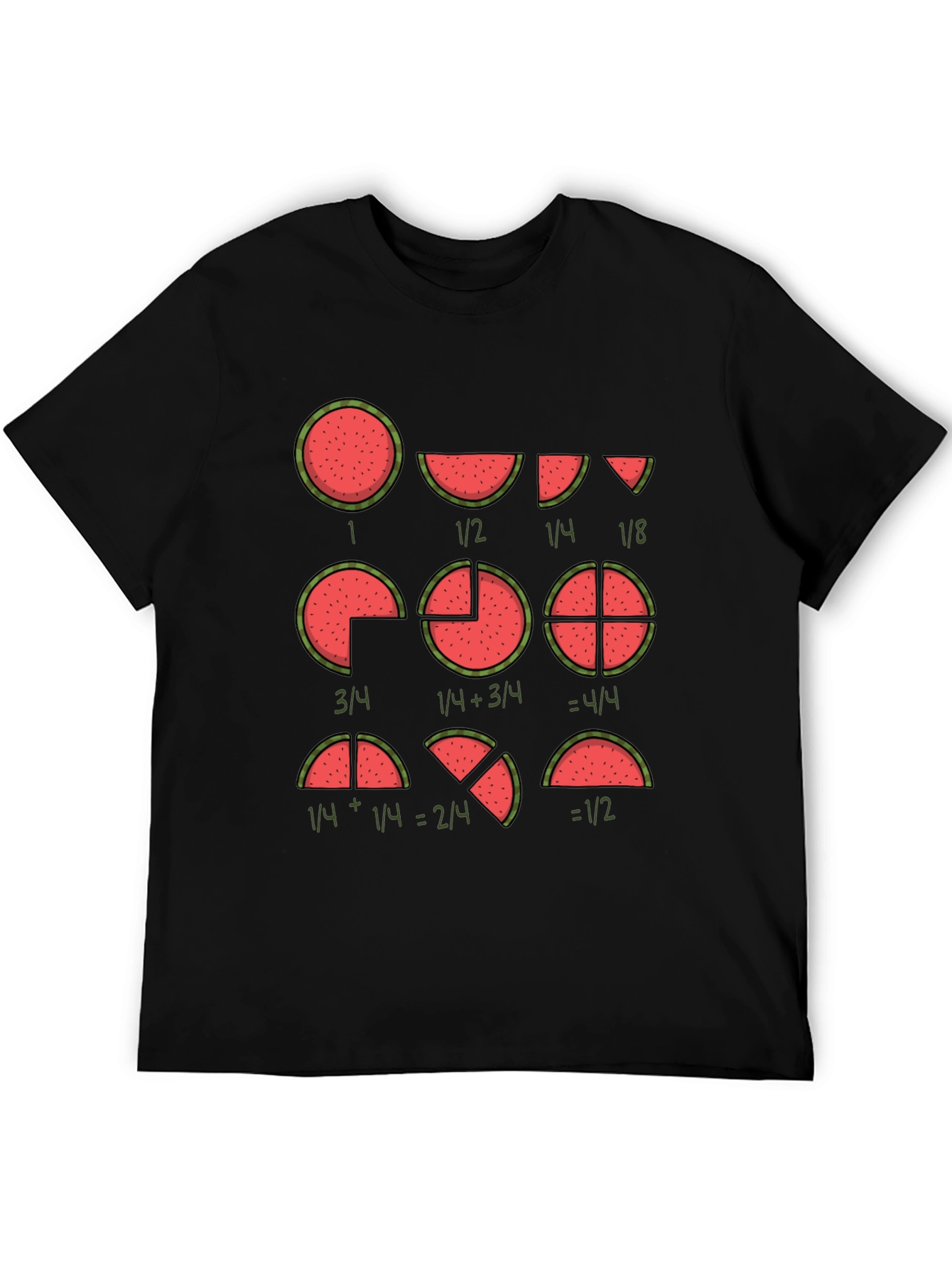 Black Watermelon Fractions Math Humor Graphic T-Shirt view 5