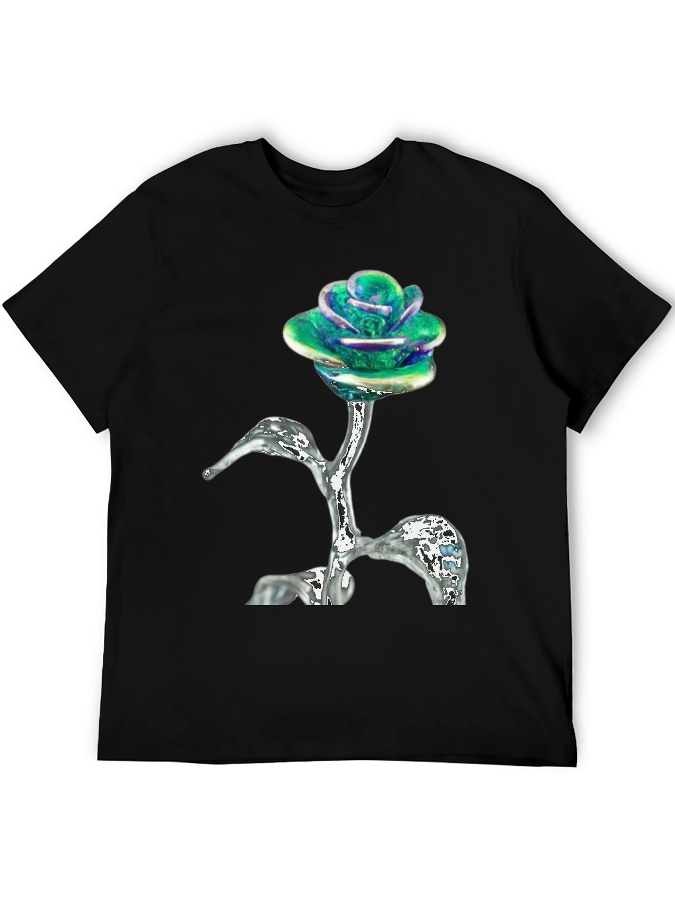 Black Iridescent Rose T-Shirt - Unique Floral Design view 5