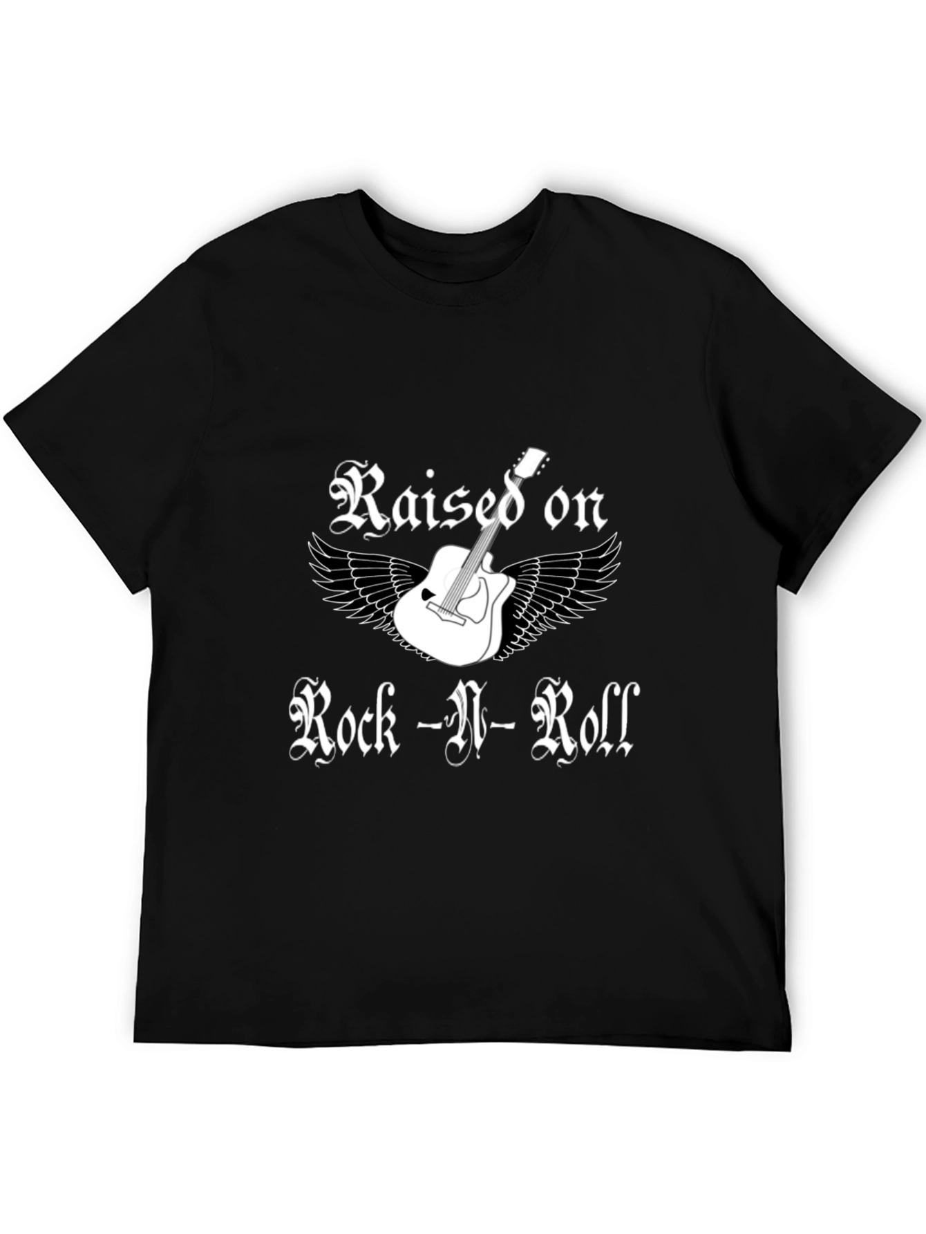 Black Rock-N-Roll T-Shirt - Guitar and Wings Design view 5