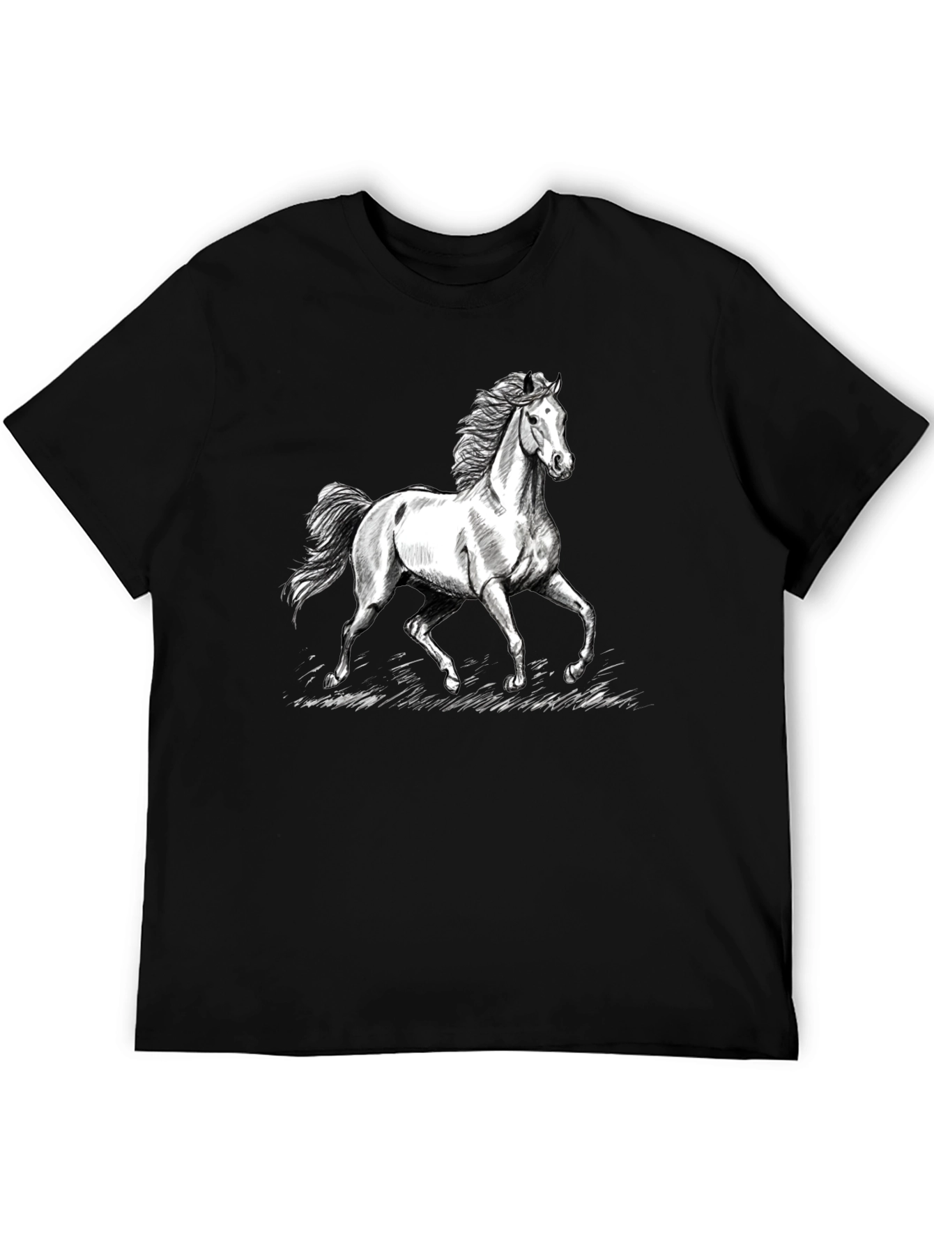 Black Horse Graphic Tee - Black Cotton Casual T-Shirt view 5