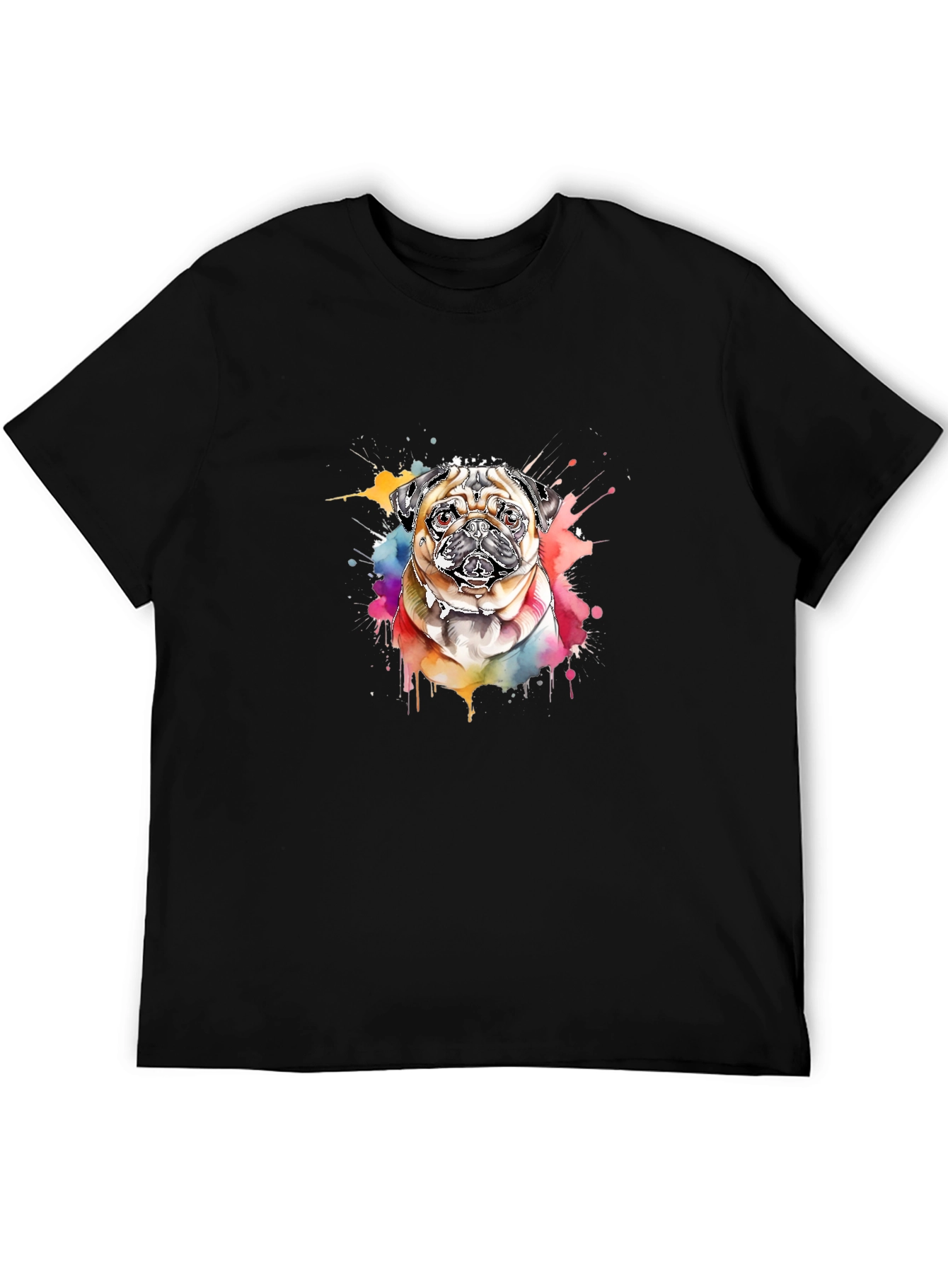 Black Pug Watercolor T-Shirt - Unique Dog Lover Gift view 5