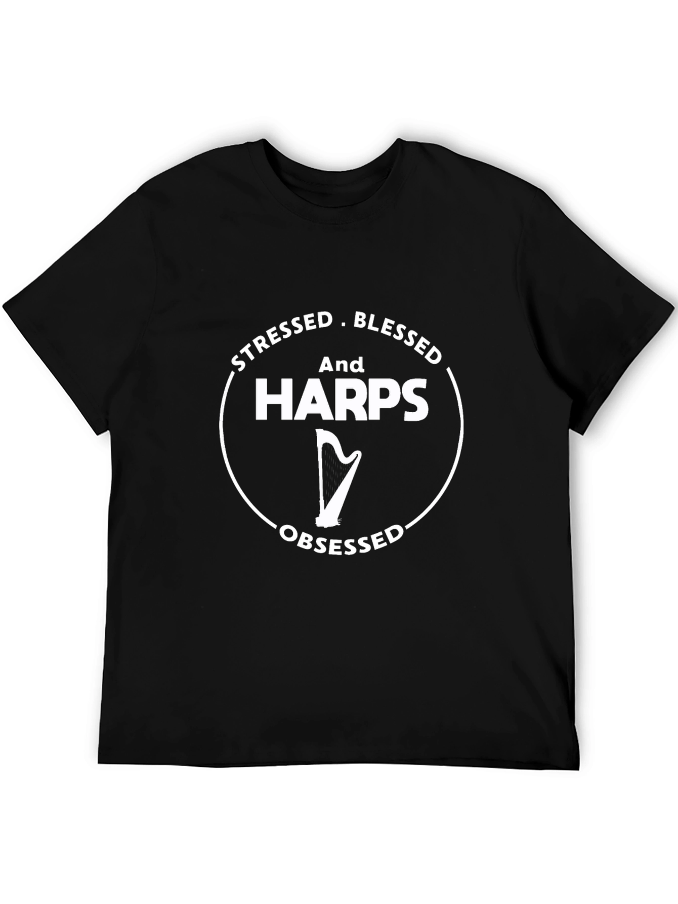 Black Stressed Blessed Harps Obsessed Black T-Shirt view 5